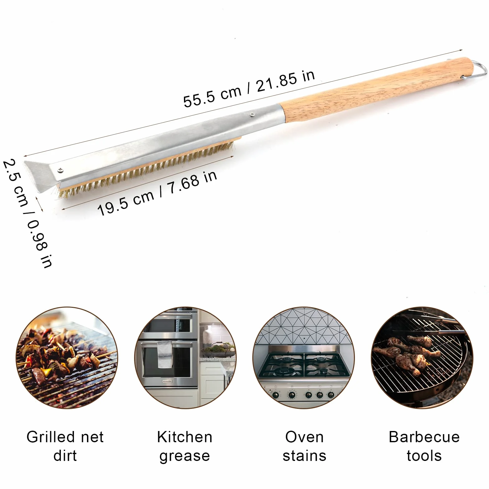 Brosse pour Four à Pizza avec Grattoir, Manche Long 55,5cm, Nettoyage en Laiton
