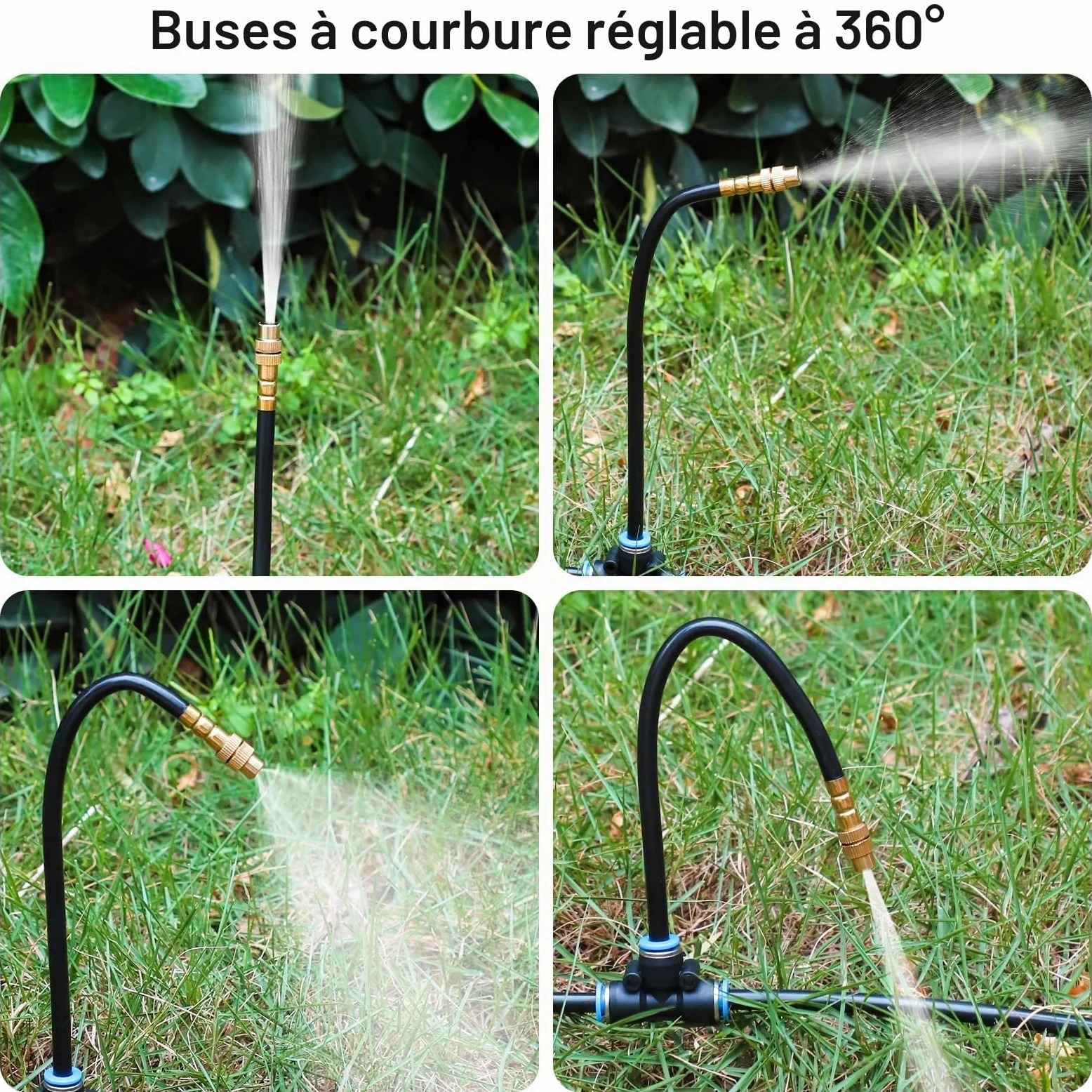 Mixc Système d'irrigation goutte à goutte de 30,6 m, kit d'irrigation de jardin avec 16 buses réglables en cuivre, système d'arrosage automatique pour plantes d'extérieur, plate-bande surélevée, cour