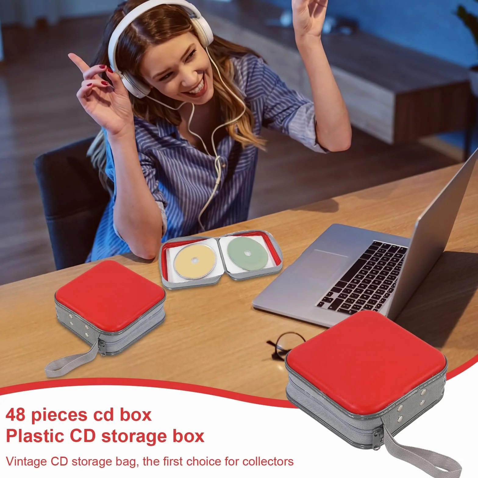 Étui de rangement en plastique pour 48 CD/DVD, rouge