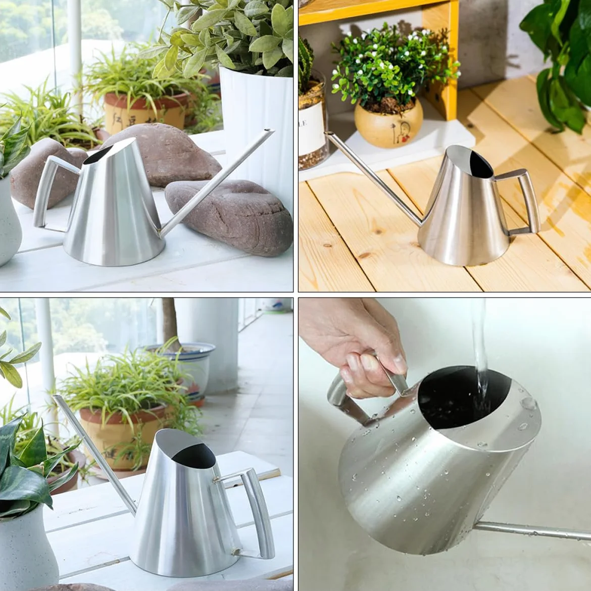 Arrosoir Outil D'arrosage Résistant en Acier Inoxydable 900ml Long Bec Vintage Finition Soignée et Prise Confortable pour Fleurs et Plantes en Jardinage