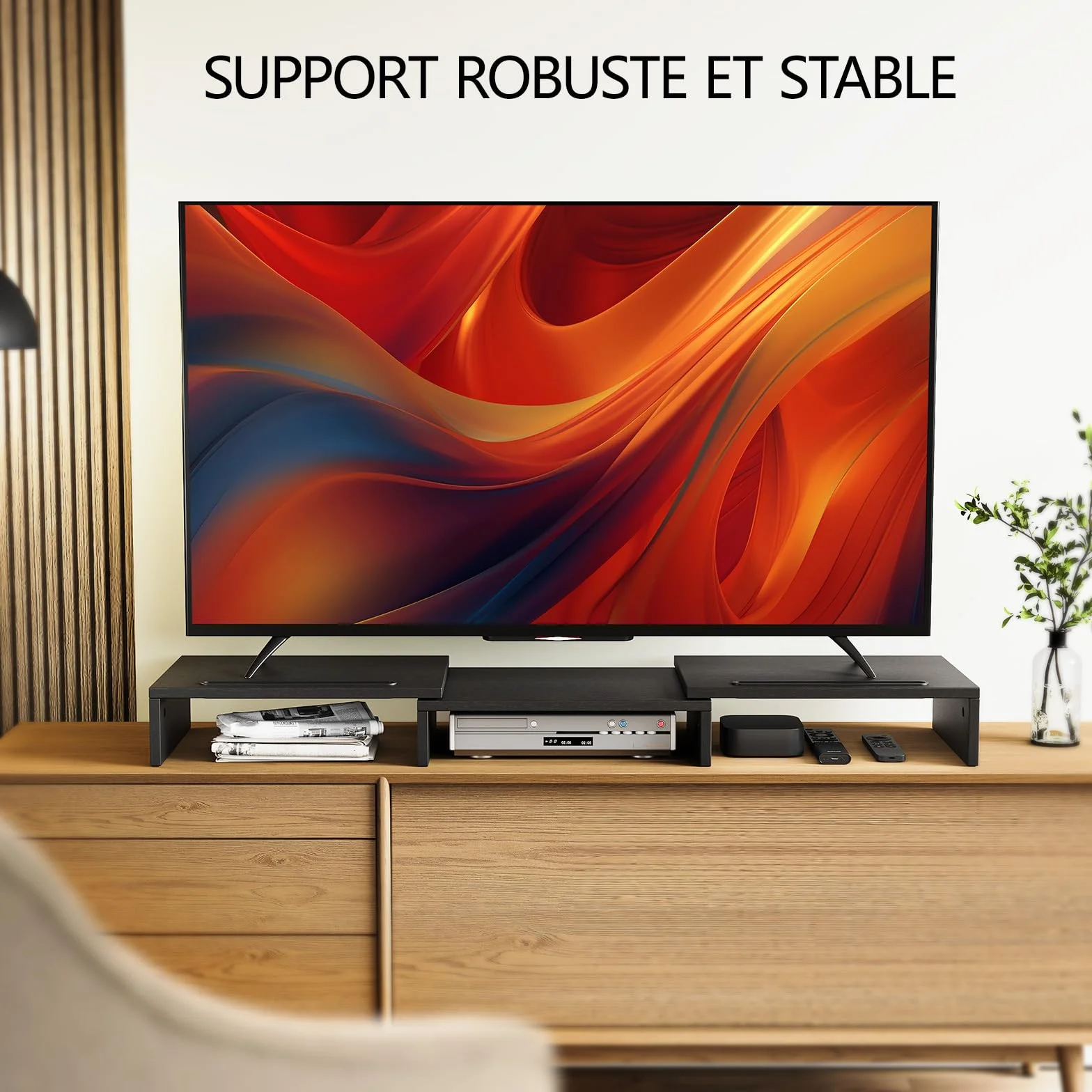 AMERIERGO Support Moniteur Double, Rehausseur Écran PC Bureau Ajustable avec 2 Fentes, Organisateur Bureau Portable