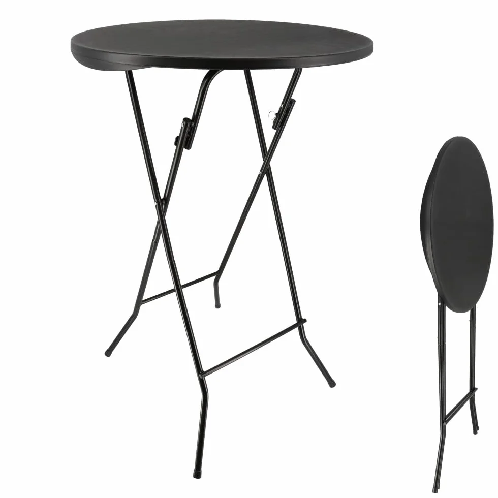 Oxeo Table Mange Debout Pliable 80cm H110cm Table Haute Bar Plateau Résine Acier Noir