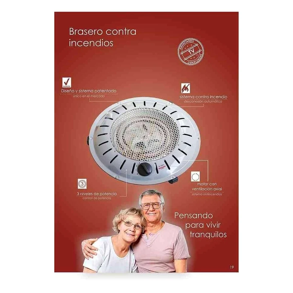 Bastilipo Brasero Contra incencios, 450/500/950W, Cable 3 metros - Modelo: BET-950