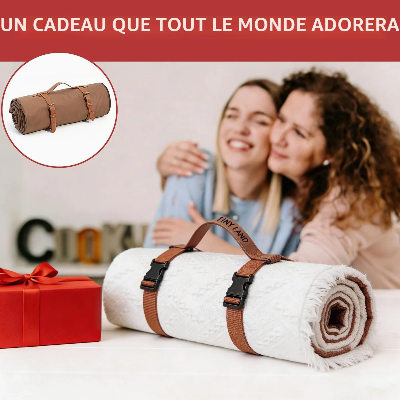 Tiny Land Couverture de Pique-Nique 2 en 1 imperméable pour l'extérieur, Grand Tapis de Plage Pliable pour 4 à 6 Adultes, Parfaite pour Le Yoga, Le Stade, la Voiture, Meilleur Cadeau pour Couple et