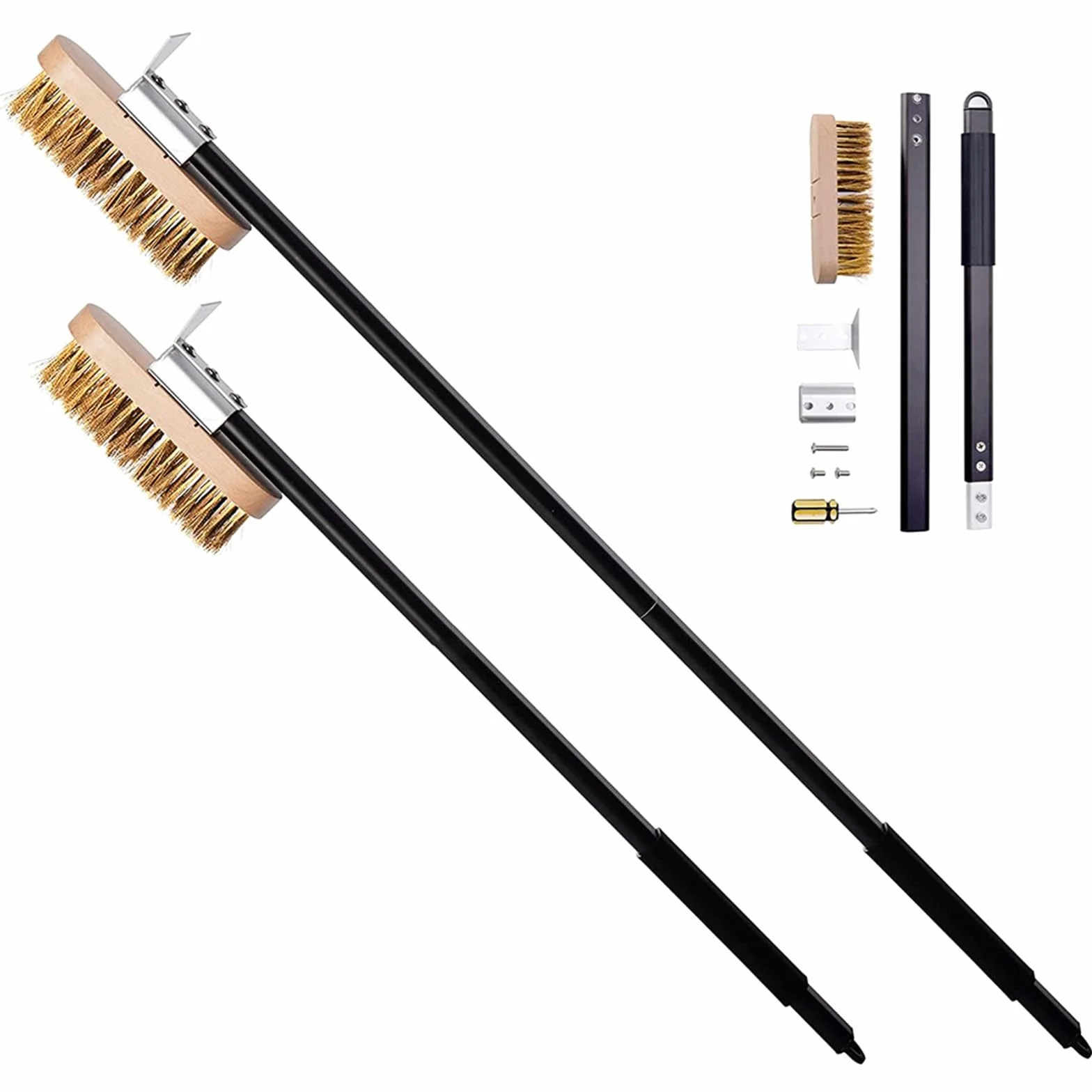 Brosse métallique pour four et pizza, longue avec grattoir en laiton, réglable