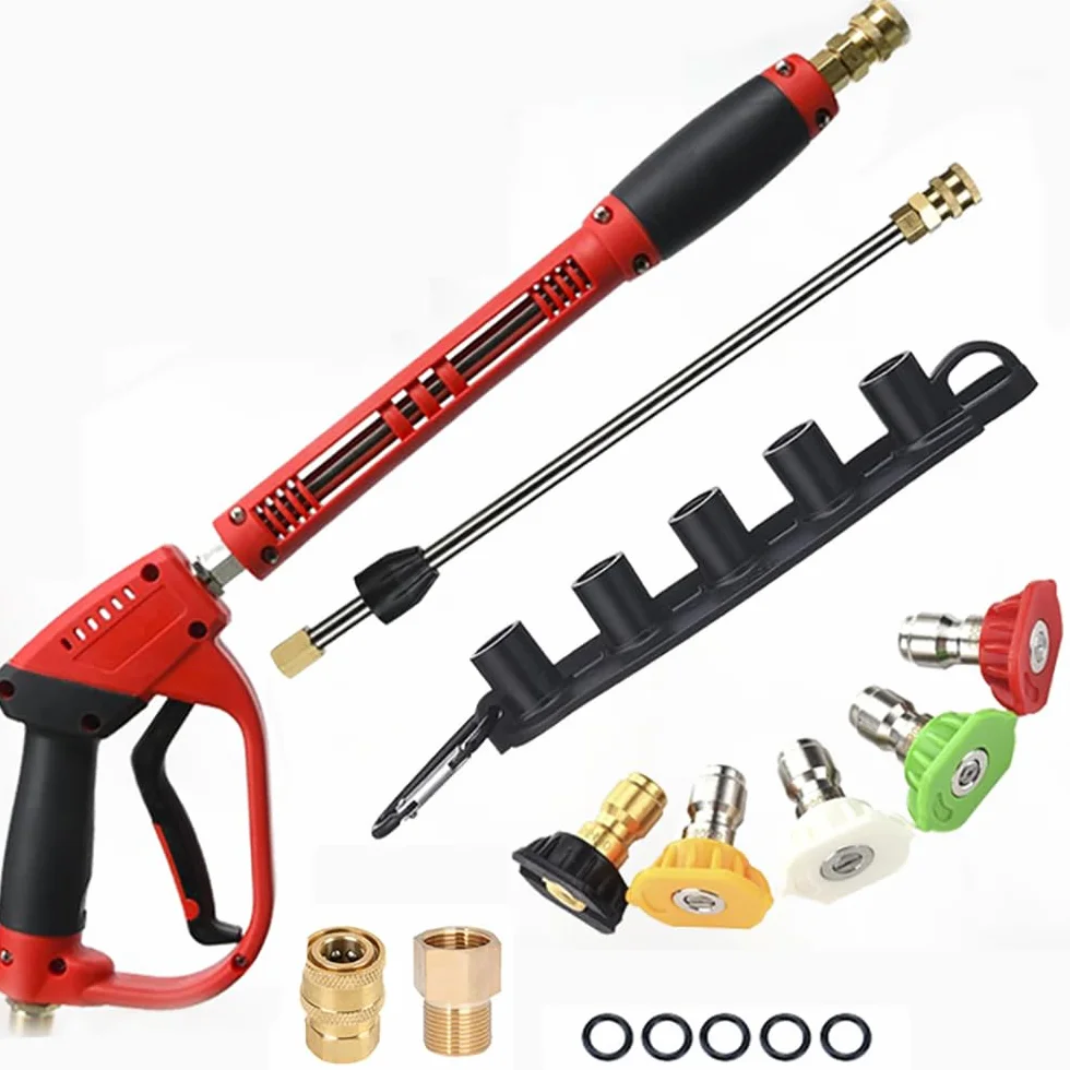 Lance Nettoyeur Haute Pression,Pistolet Nettoyeur Haute Pression,Pistolet Haute Pression,5000 psi Pistolet de nettoyage haute pression avec rallonge de rechange,5 embouts, Pour lavage des voitures