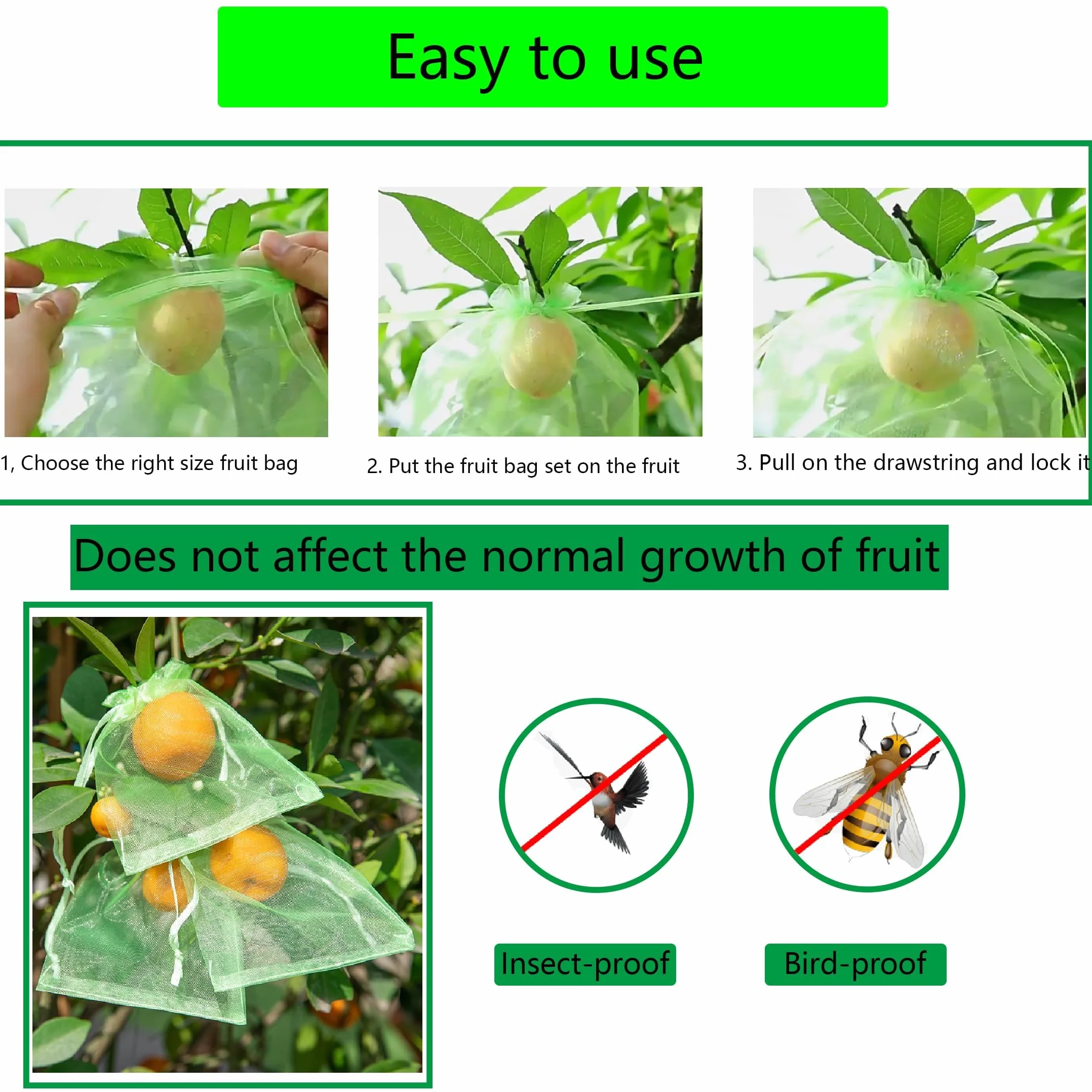 Sac Protection Fruits 40x30cm 50 pièces Sachet Protection Raisin Respirant Cordon Serrage
