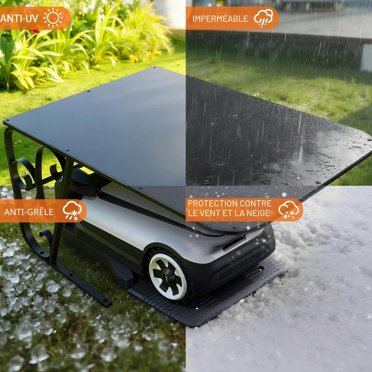 Garage pour robot tondeuse avec pieds en métal - Toit de protection pour carport - Toit pour tondeuse à gazon, robot-tondeuse - Protection UV | Idéal contre la pluie et la grêle 43x56x82cm