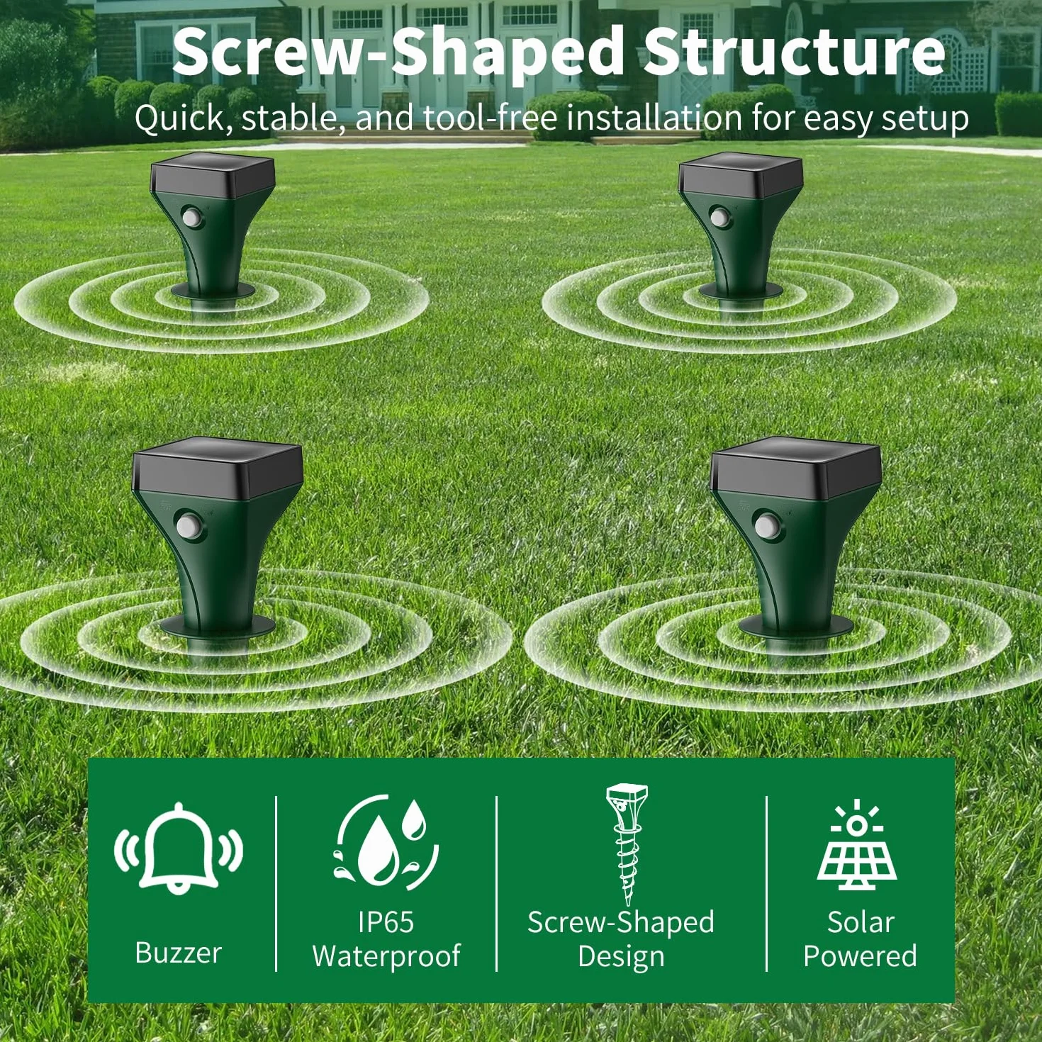Keero Anti Taupe Solaire, Lot de 2 Répulsif Taupe Vibration et Ultrasons, Efficace Contre Les Taupes, Les Campagnols, Les Souris, Les Serpent, Ainsi Que Les Rongeurs de Jardin-Vert