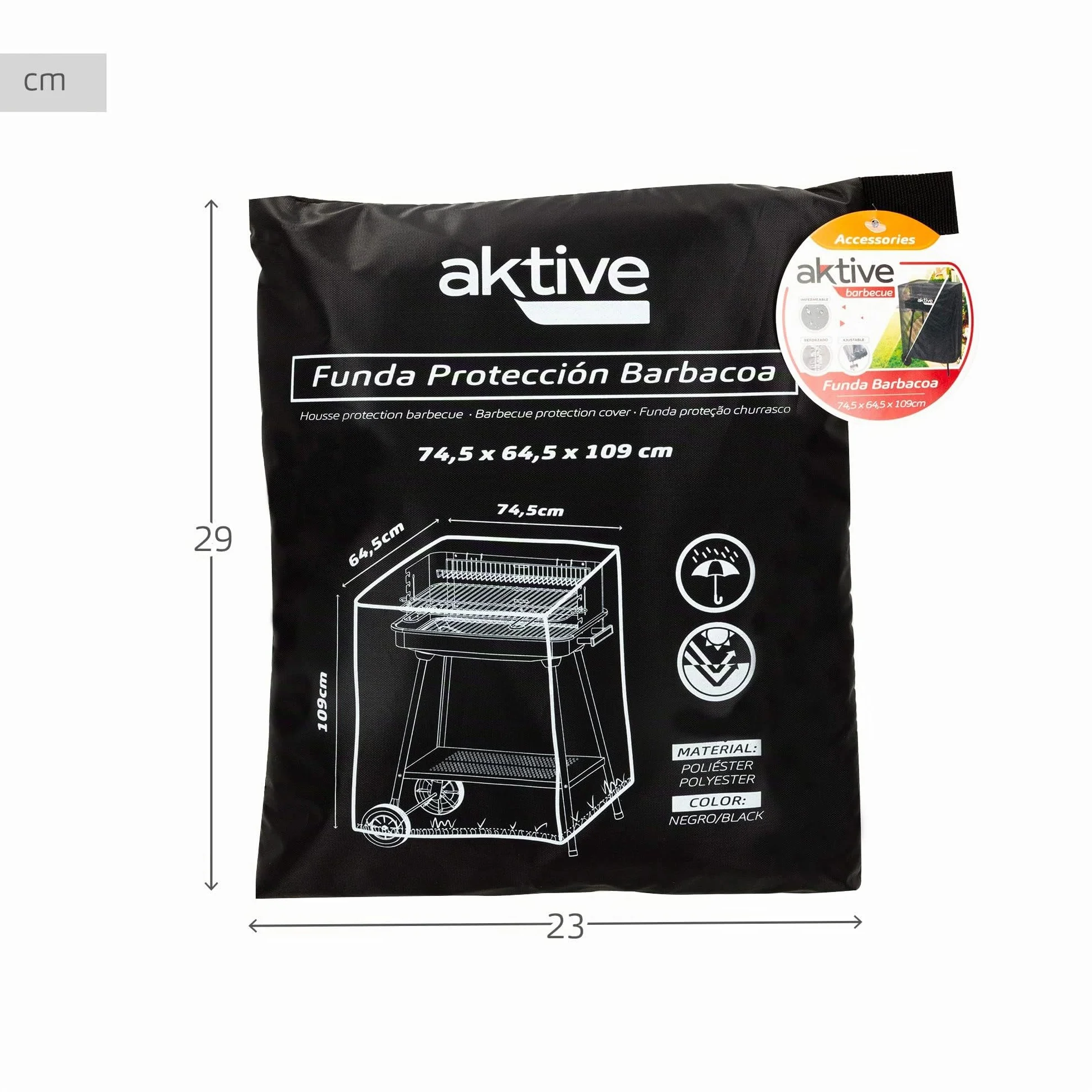 AKTIVE Housse de Barbecue Extérieure Imperméable, 100% Polyester, 74x64x109 cm