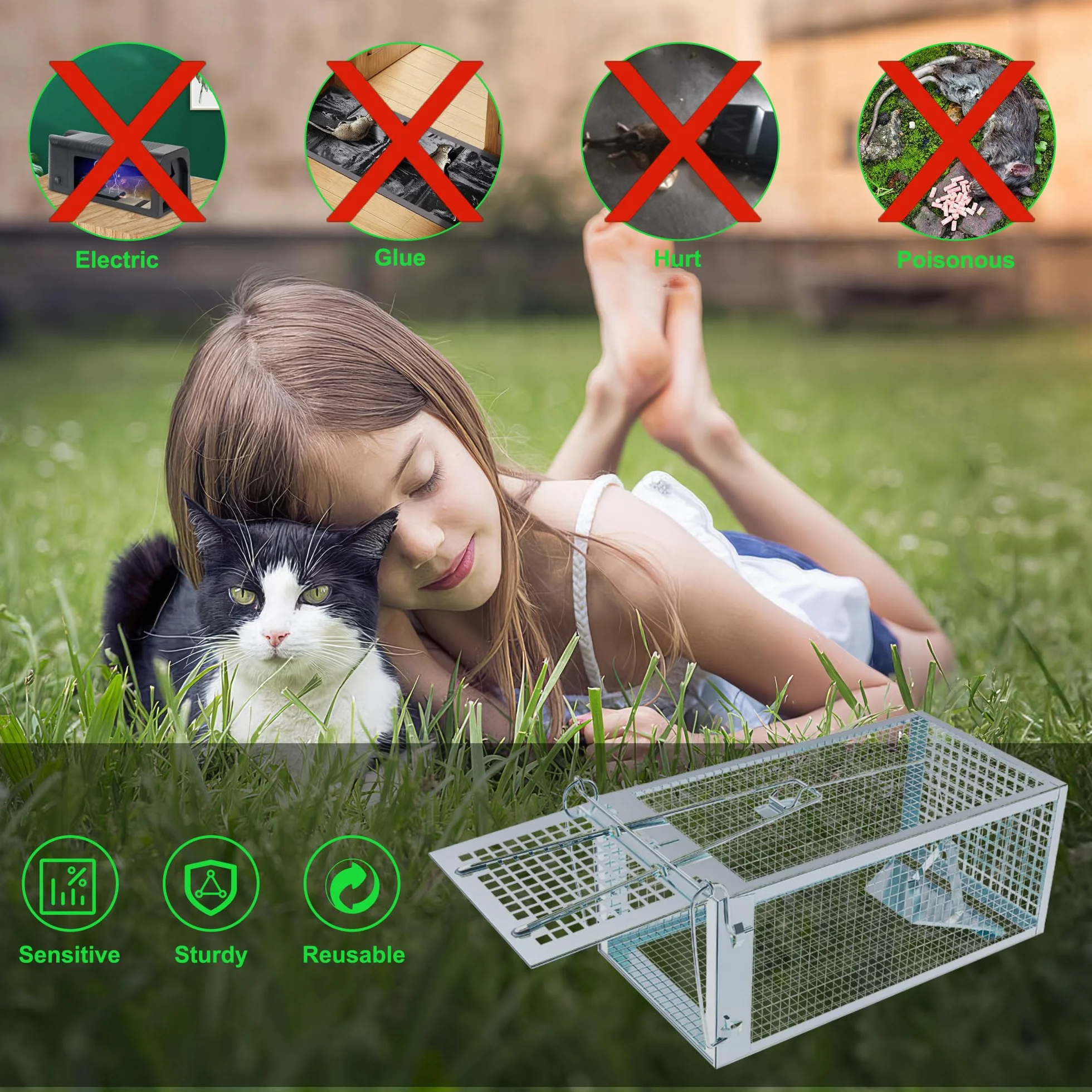 Piège à Rat 2 Pièces XL Cage Attrape Souris sans Tuer 27 x 14 x 12 cm Réutilisable