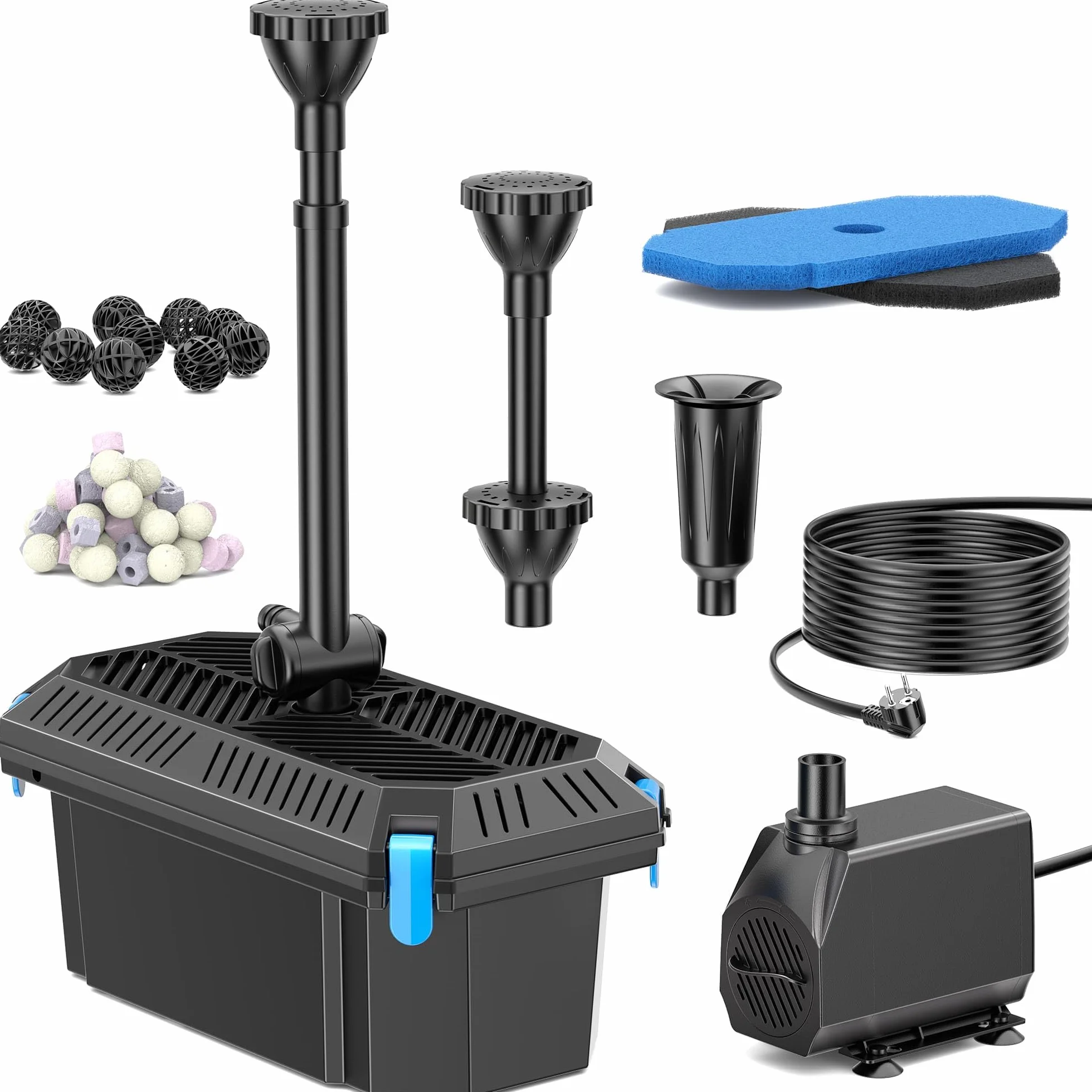 Pompe de Filtration de Bassin 40 W 2500 l/h, Filtre Tout-en-Un Valve Buses, Nettoyage 4000 l
