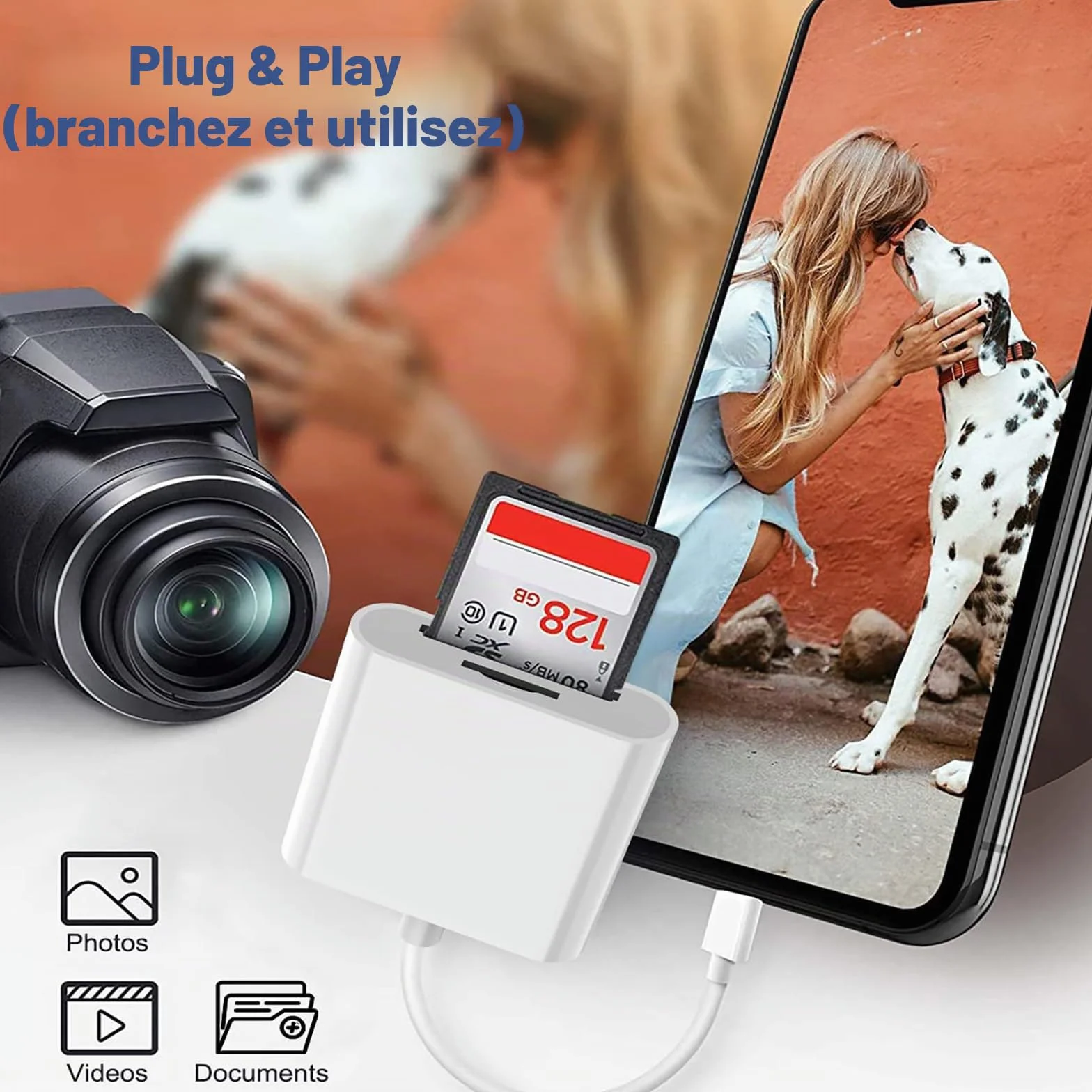 Lecteur Carte SD USB C, Adaptateur SD/TF pour iPhone 16 15 Pro Max, MacBook, iPad, Samsung Galaxy S24 S23