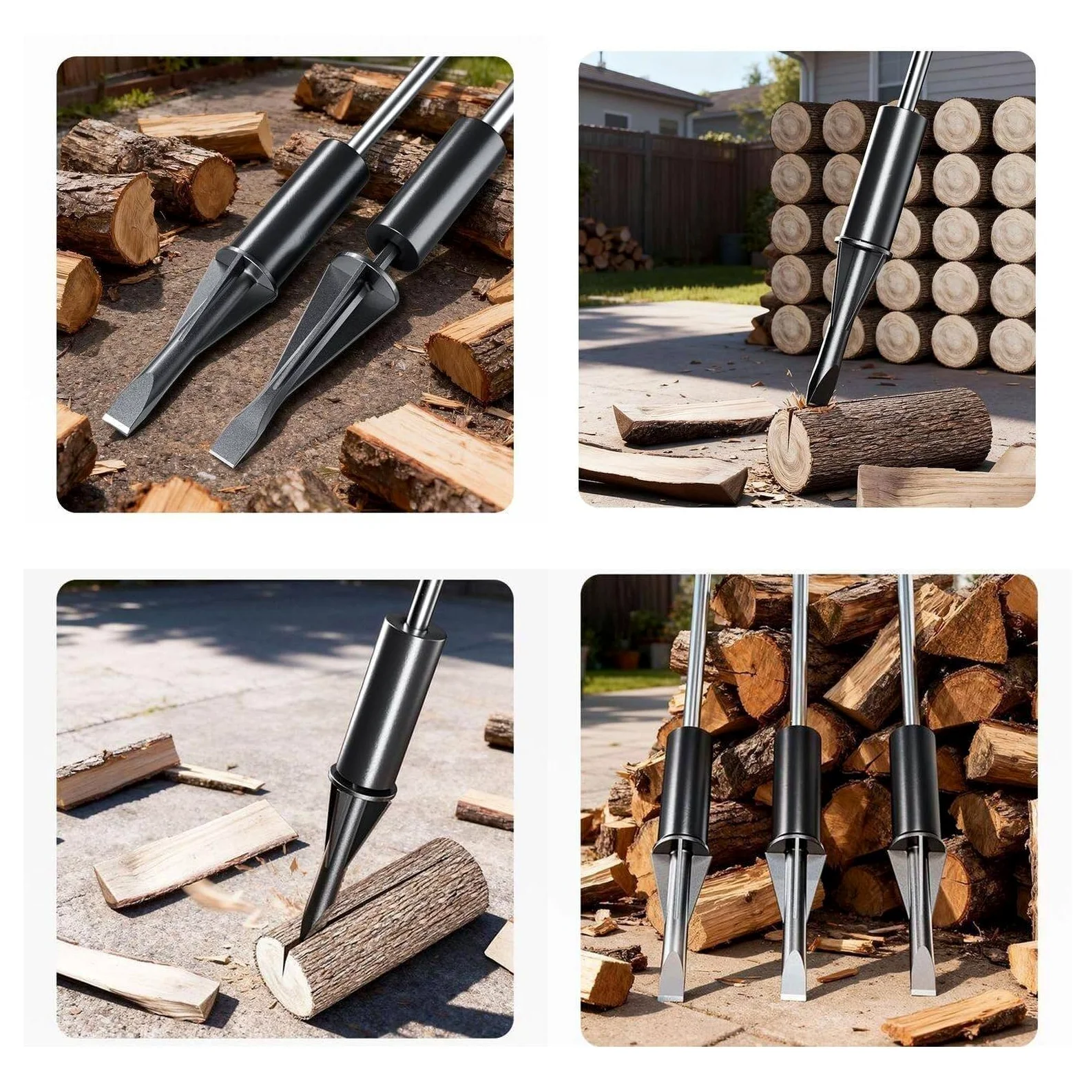 Outil de fendage de bois robuste pour cheminée et feu de camp, fendeuse de bûches portable avec poignée antidérapante, fendeuse manuelle à inertie pour une utilisation en extérieur