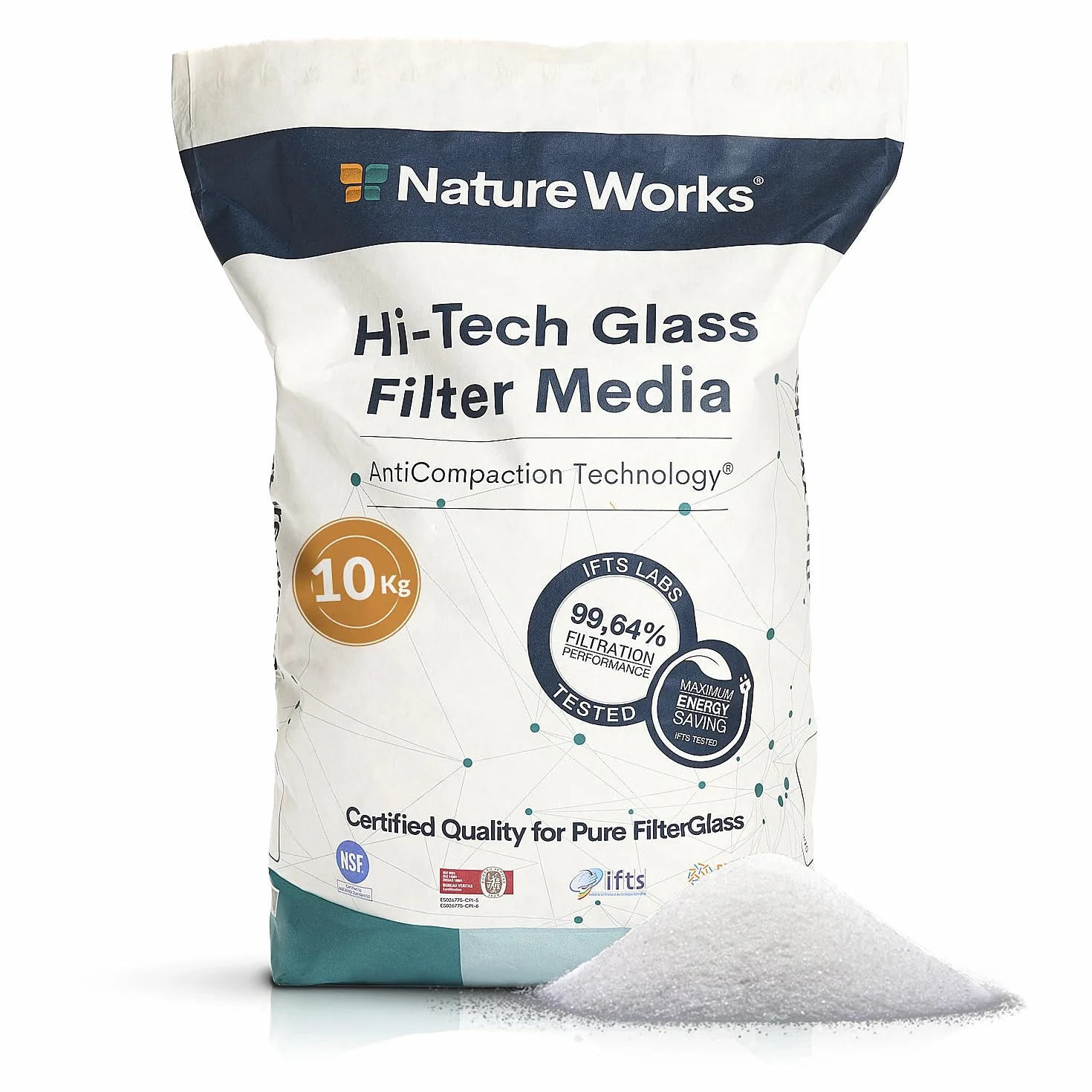 Sable Filtrant pour Piscine Nature Works 10kg - Verre Technique, Filtration 99,64%, Économie d'Eau et d'Énergie