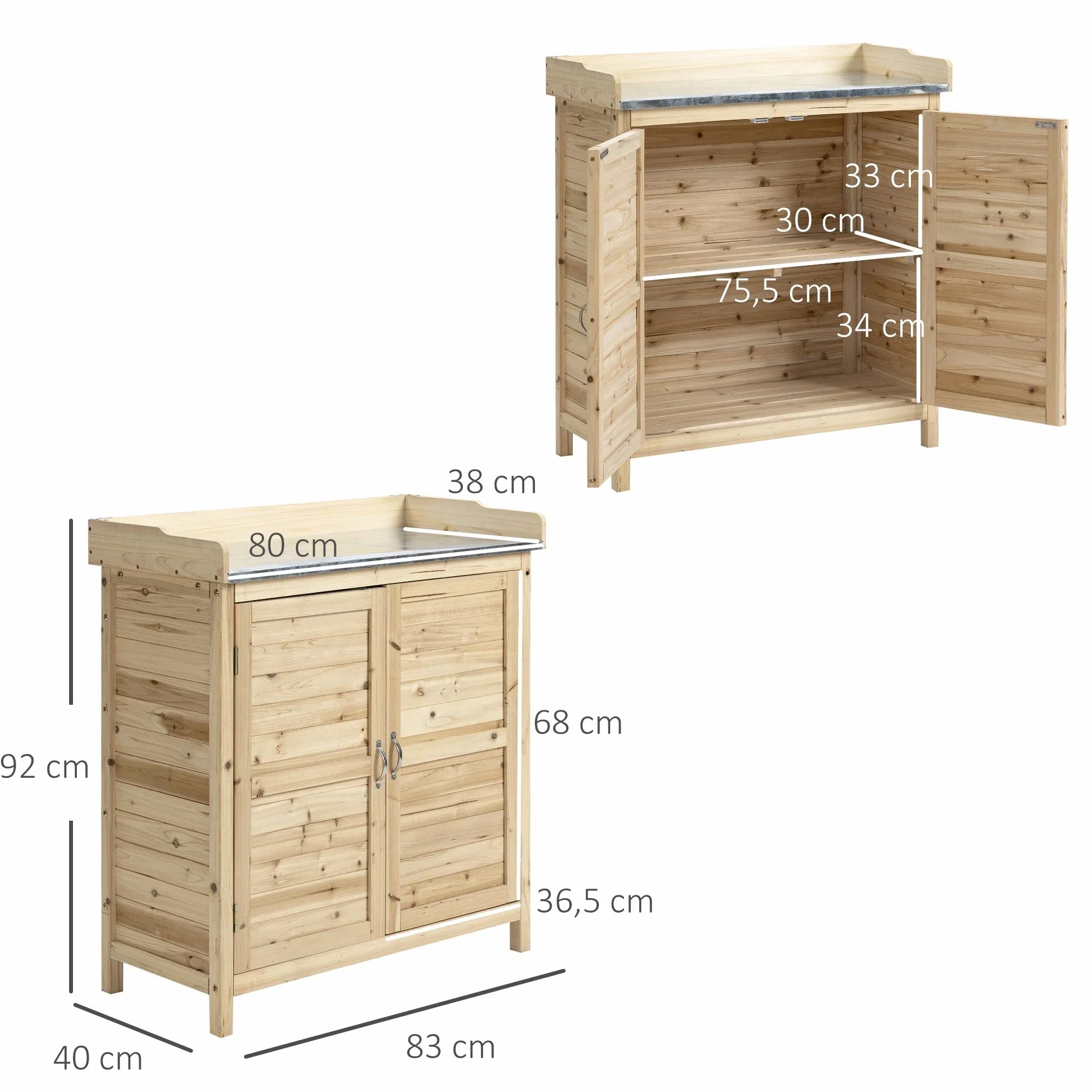 Outsunny Armoire de jardin bois avec table basse 83x40x92 cm