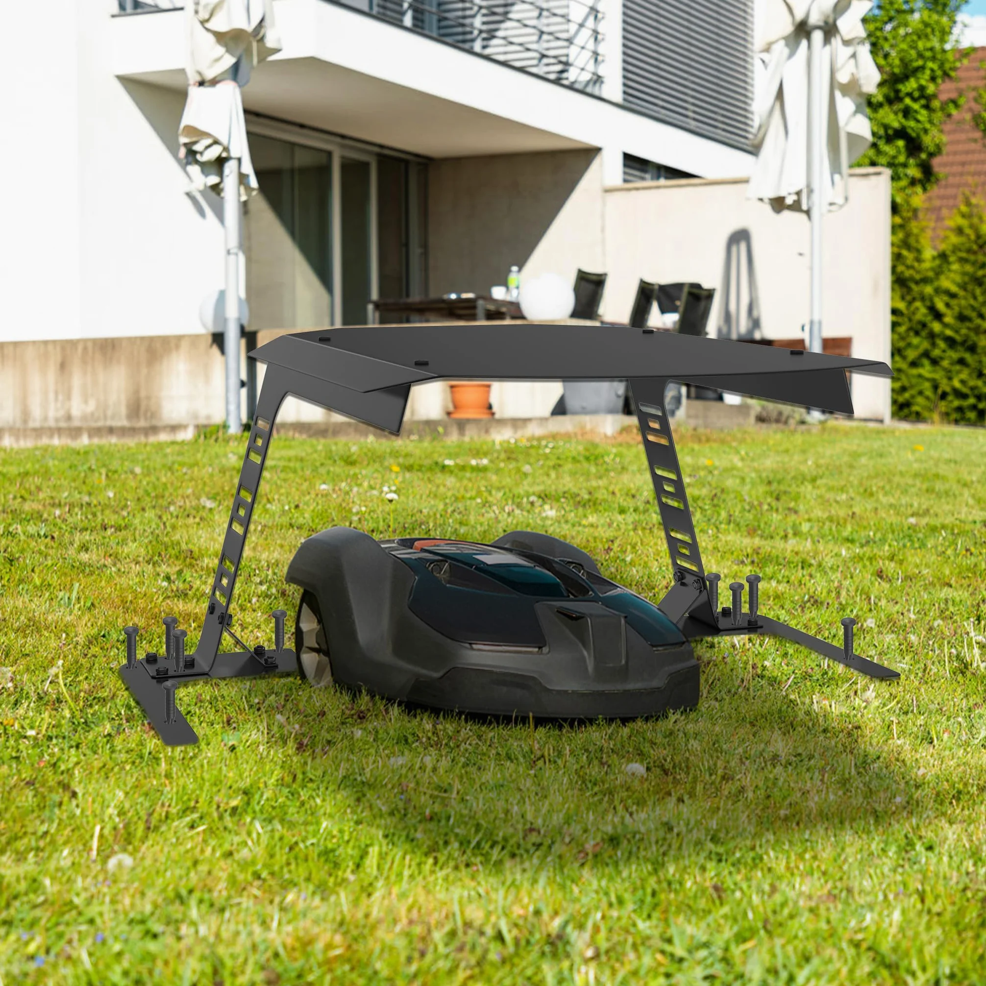 Toit de garage pour tondeuse robot - 94 x 77 x 36 cm - Grand espace - Protection contre la pluie et le soleil - En métal - Résistant aux intempéries - Pour la plupart des robots à gazon