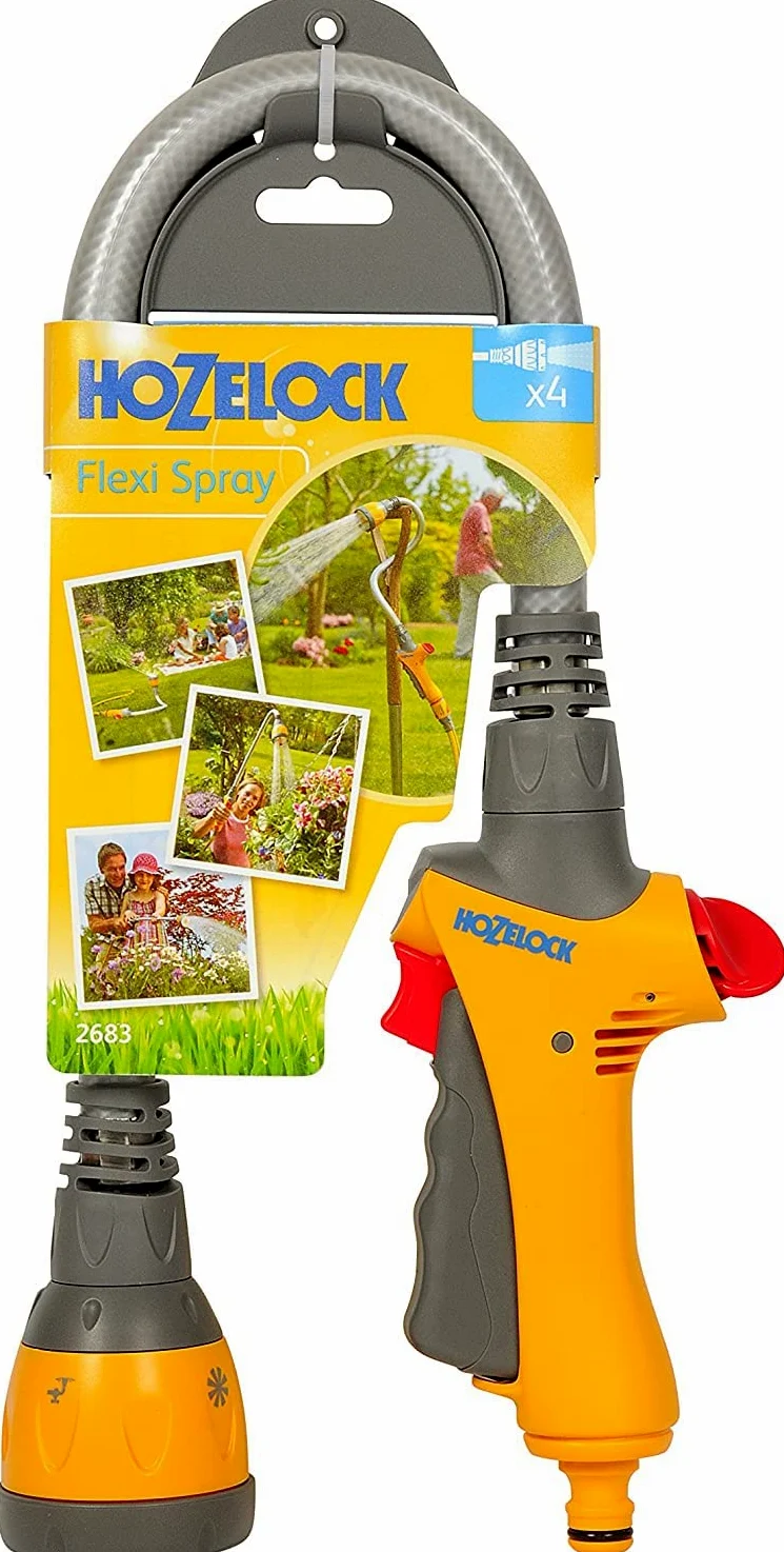 HOZELOCK - Pistolet d'Arrosage Flexi Spray : Pistolet-lance à Mémoire de Forme Multi-Tâches (lance, Pistolet, Arroseur), Ergonomique, Vérouillable et Contrôle du Débit, 4 Jets [2683 0000]