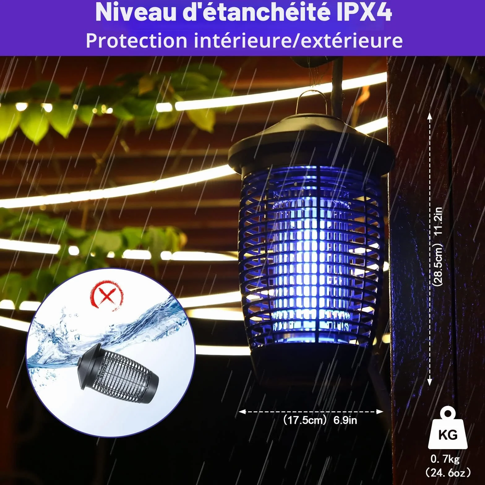 Palone Lampe Anti Moustique 4500V 20W UV Tueur d'Insectes Électrique Portée 100m² Intérieur Extérieur