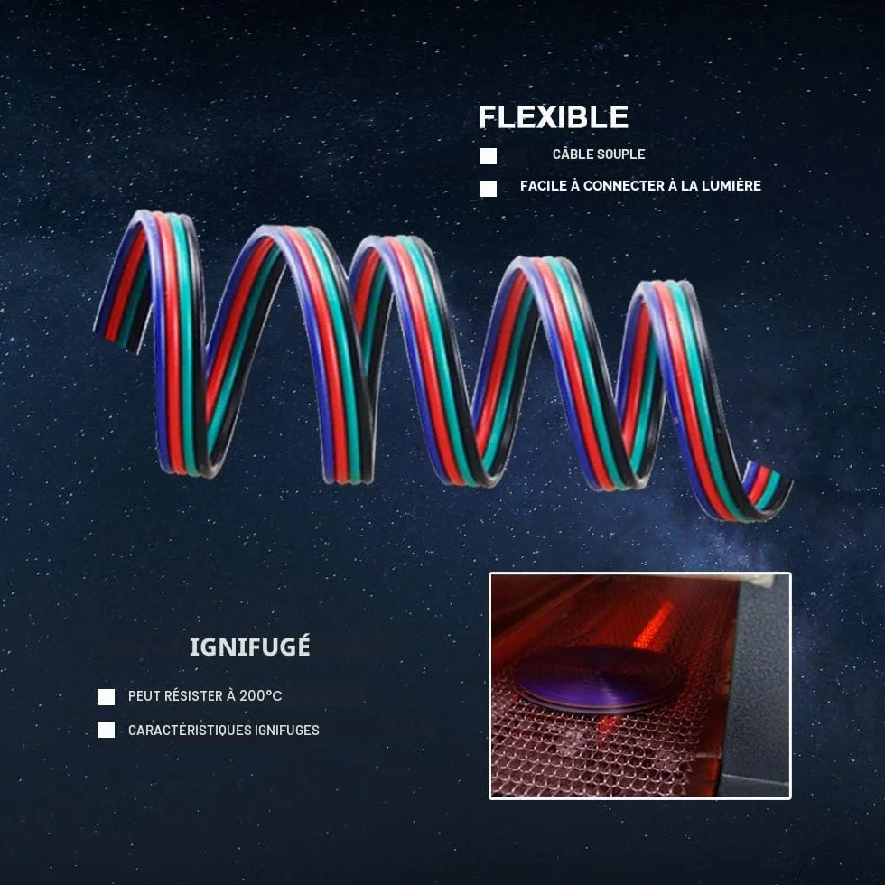 Câble D'extension RGB 22 AWG 4 Couleurs 30m 4x0.32mm² 12/24V DC 100ft LED