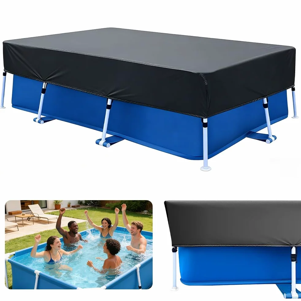 Bâche Piscine Rectangulaire, 220 x 150 cm Couverture pour Piscines Rectangulaires, Bâche été et Hiver, Modèle avec Cordon de Serrage, Résistante au Vent, à la Poussière et à la Pluie (220 * 150CM)