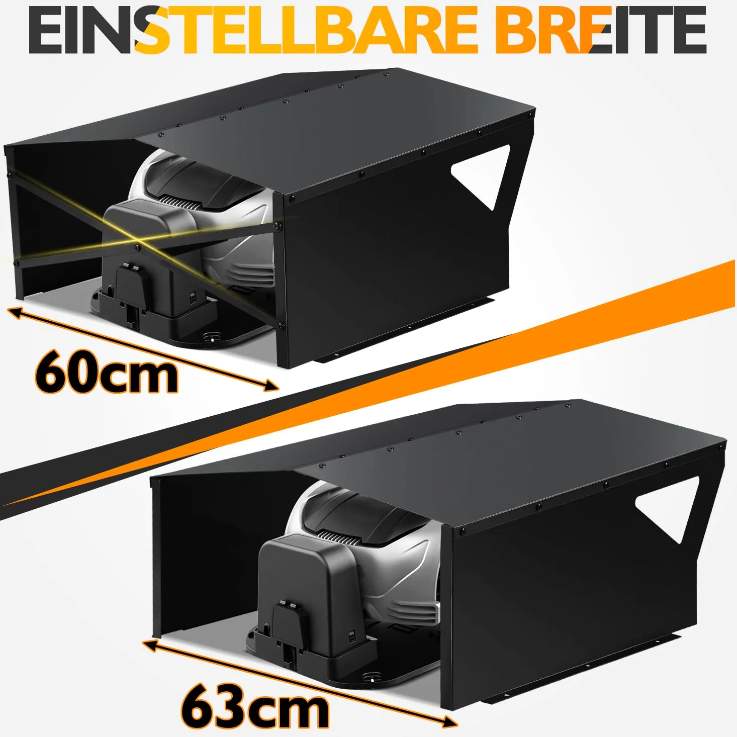 Herrselsam Abri de protection galvanisé pour tondeuse robot avec gants et protection UV - Idéal contre la pluie et la grêle - 78 x 60 x 34 cm - Noir