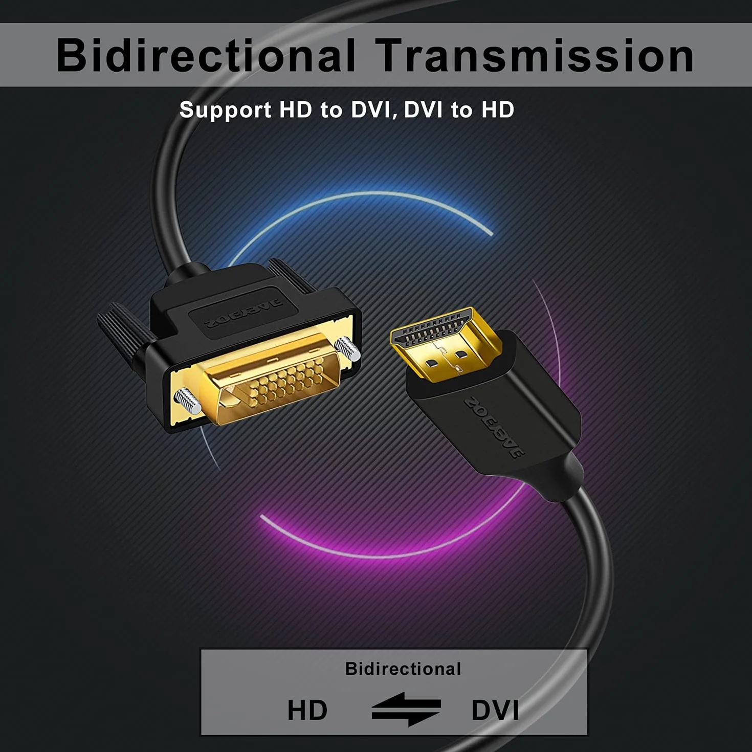 SOEYBAE Câble HDMI vers DVI 2m Adaptateur 2.0 DVI D vers HDMI Bi-directionnel 1080p Full HD Noir