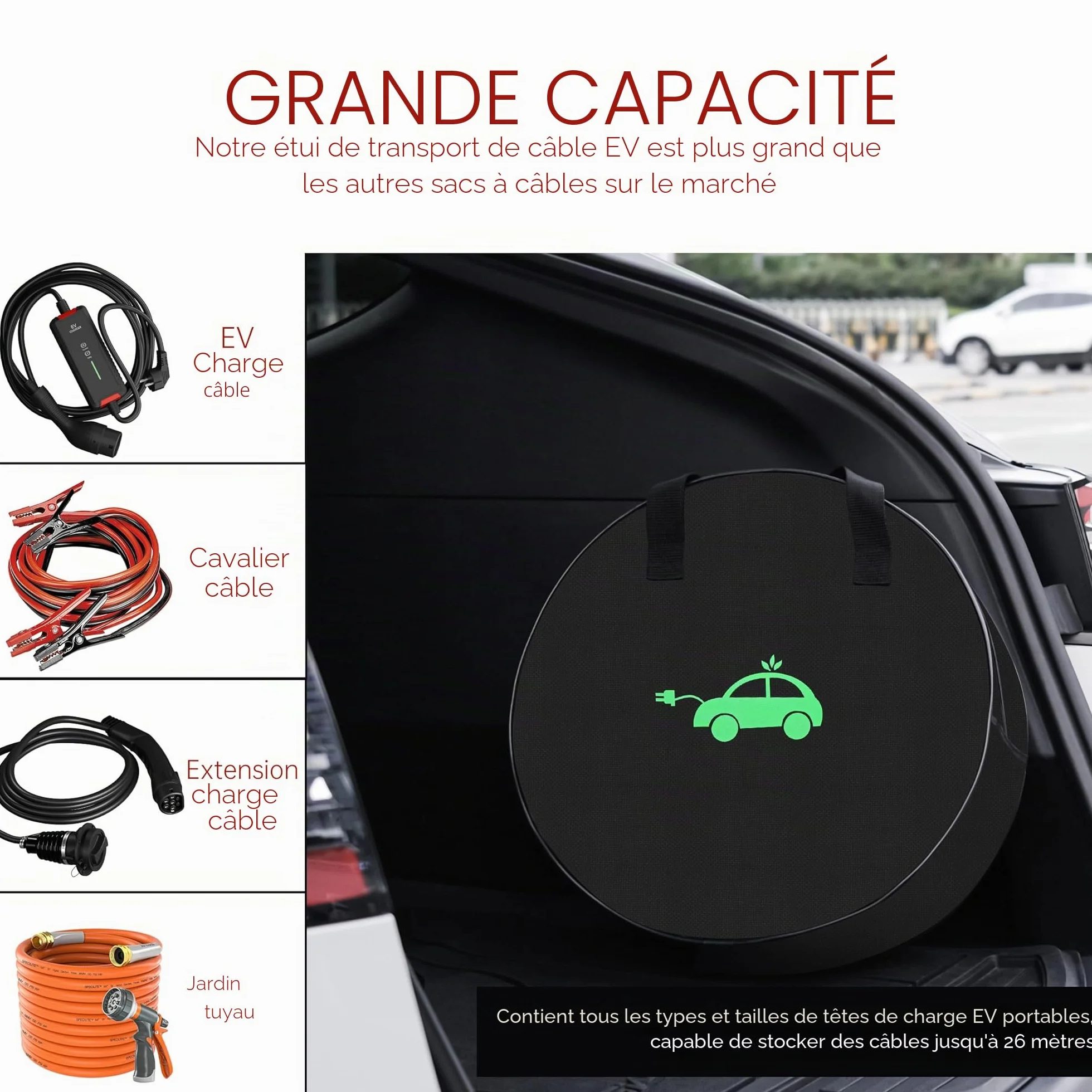 Sac de Transport Câble de Charge Voiture Électrique Type 2 Type 1 Organisateur Polyester 1680D