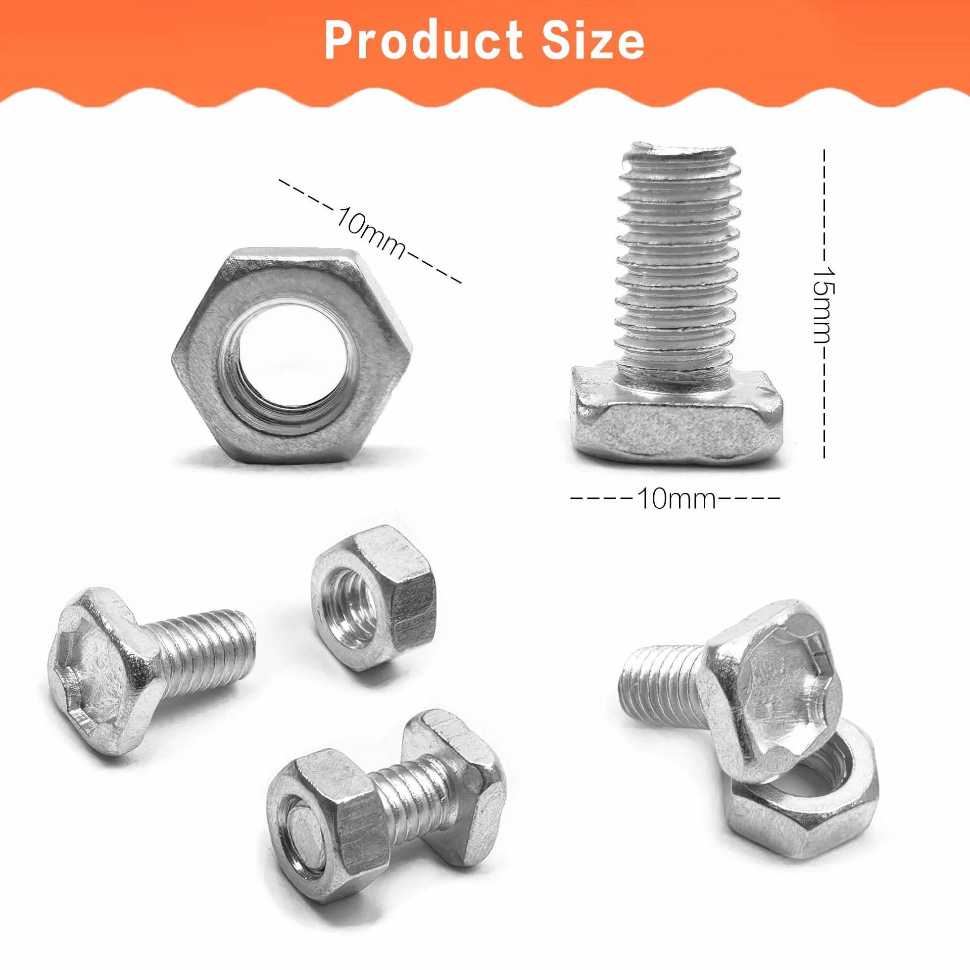 Écrous et boulons à tête carrée aluminium 10 mm lot de 50 pour serre