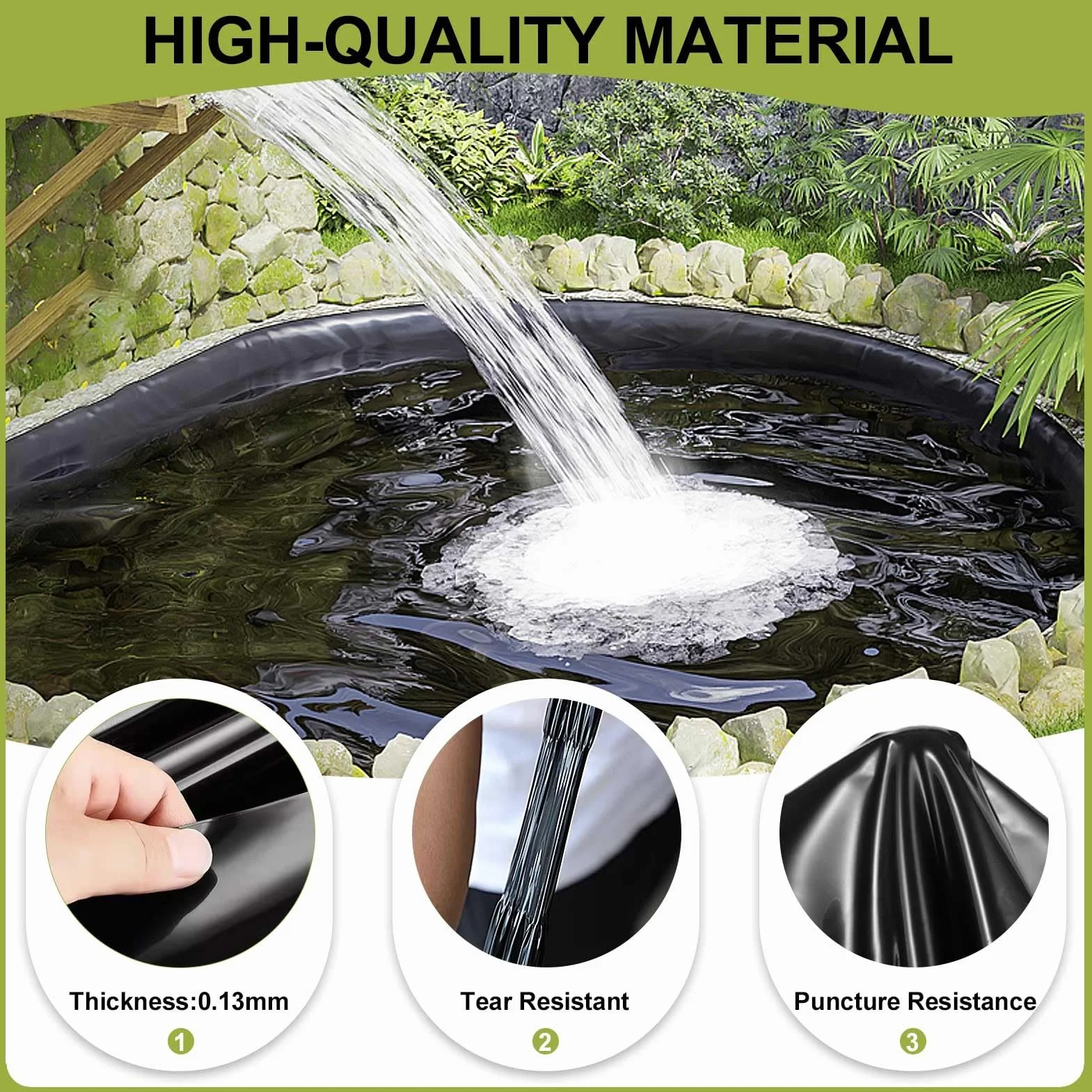 Bâche de bassin en caoutchouc flexible et durable pour culture de jardin, lac artificiel, isolation de jardinage, 4 x 12 m