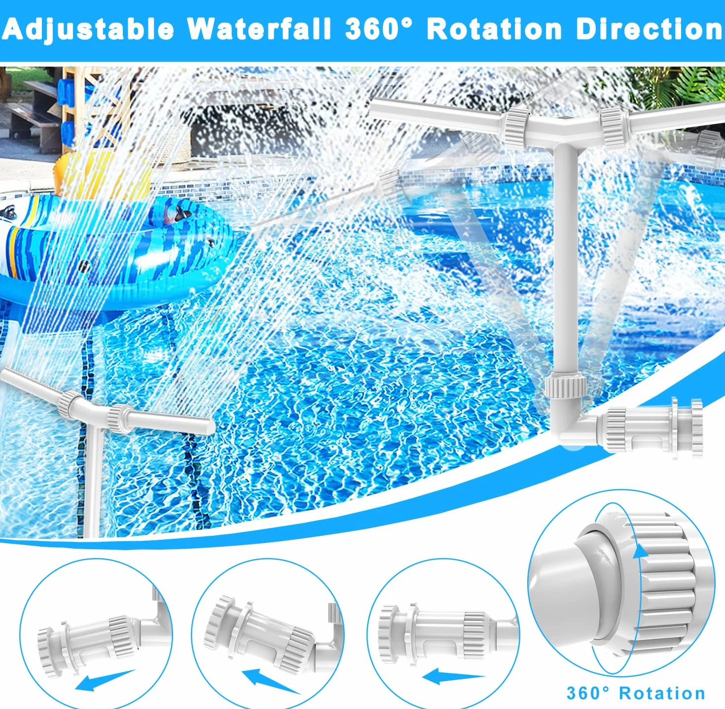 Cascade de piscine double pulvérisation réglable avec adaptateur aérateur pour spa enterré eau chaude