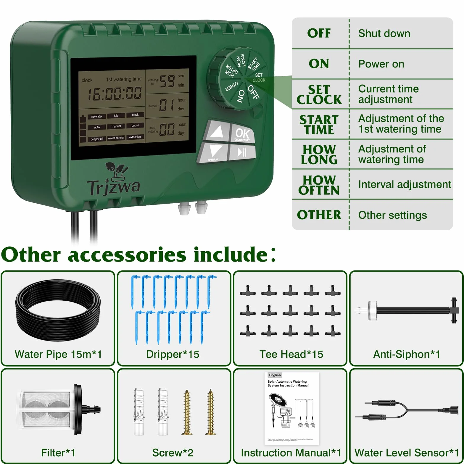 Kit D'irrigation Goutte à Goutte Énergie Solaire 2200mAh Arrosage Automatique avec 15 Goutteurs pour Jardin Balcon