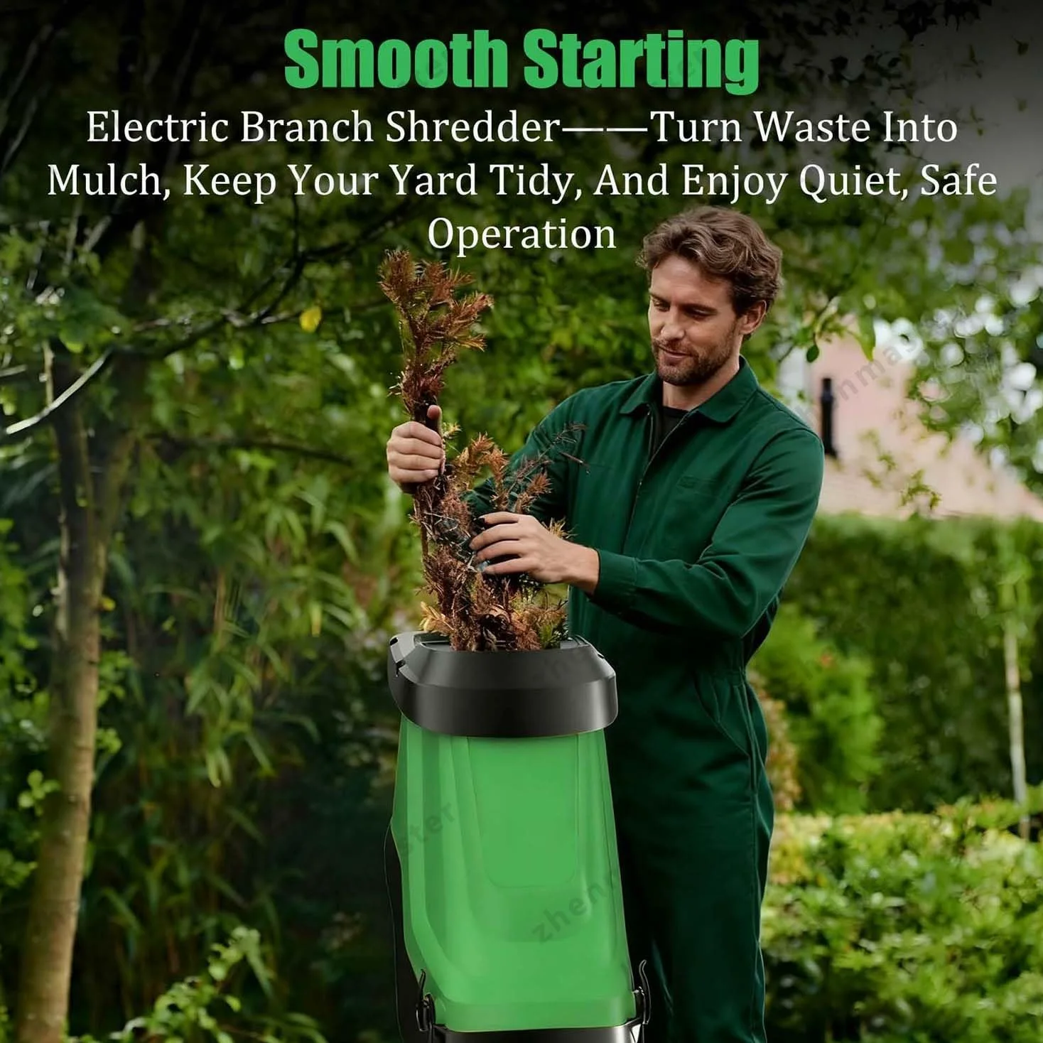 Broyeur De Jardin Électrique 2400W Silencieux Avec Sac 50L, Déchiqueteuse À Bois Portable 40mm Pour Branches Et Feuilles, Moteur Puissant 4500RPM Pour Entretien Du Jardin