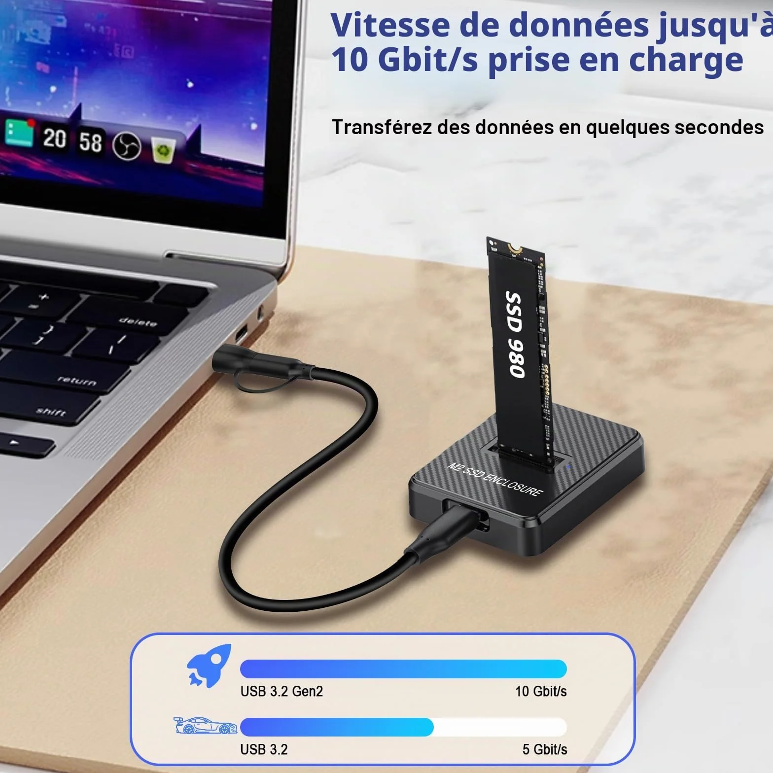 Station d'accueil M.2 NVMe SATA vers USB C 10 Gbit/s, adaptateur lecteur SSD externe pour clés M B+M 2280 2260 2242 2230