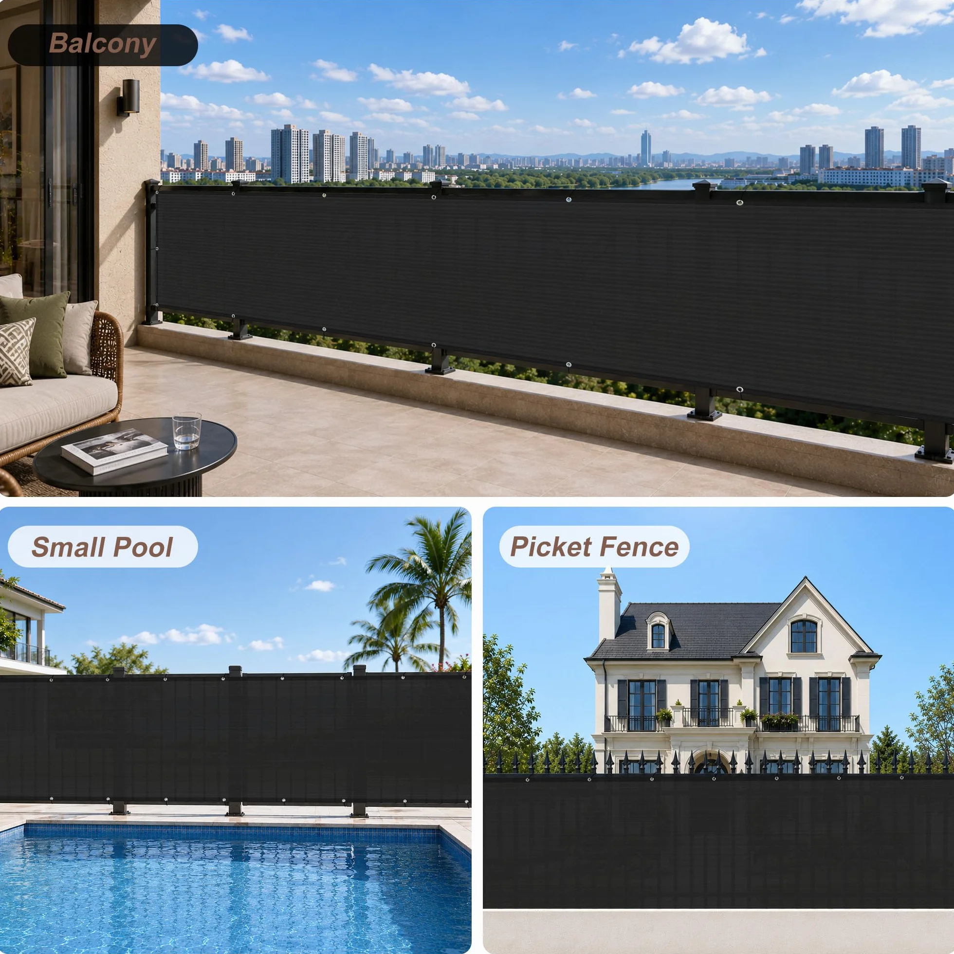 Sunny Guard Brise-vue en maille robuste 0,9 x 3,6 m protection à 90 % noir