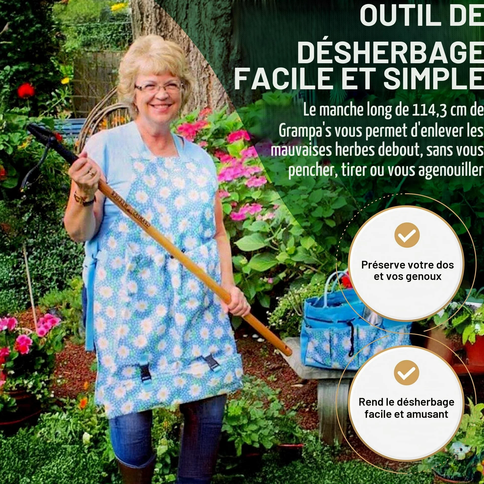 Sarcloir de grand-père, en solide bois de frêne et de résistant à la rouille -