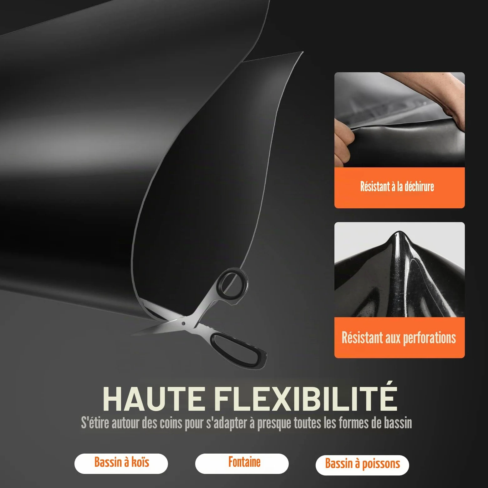 VEVOR Bâche Bassin 9x10,6 m Revêtement pour Étang Épaisseur 1,5 mm Pliable EPDM sous-Couche Facile à Découper pour Étangs à Poissons, Carpes Koi, Jeux d'eau, Cascades, Fontaines, Jardins Aquatiques