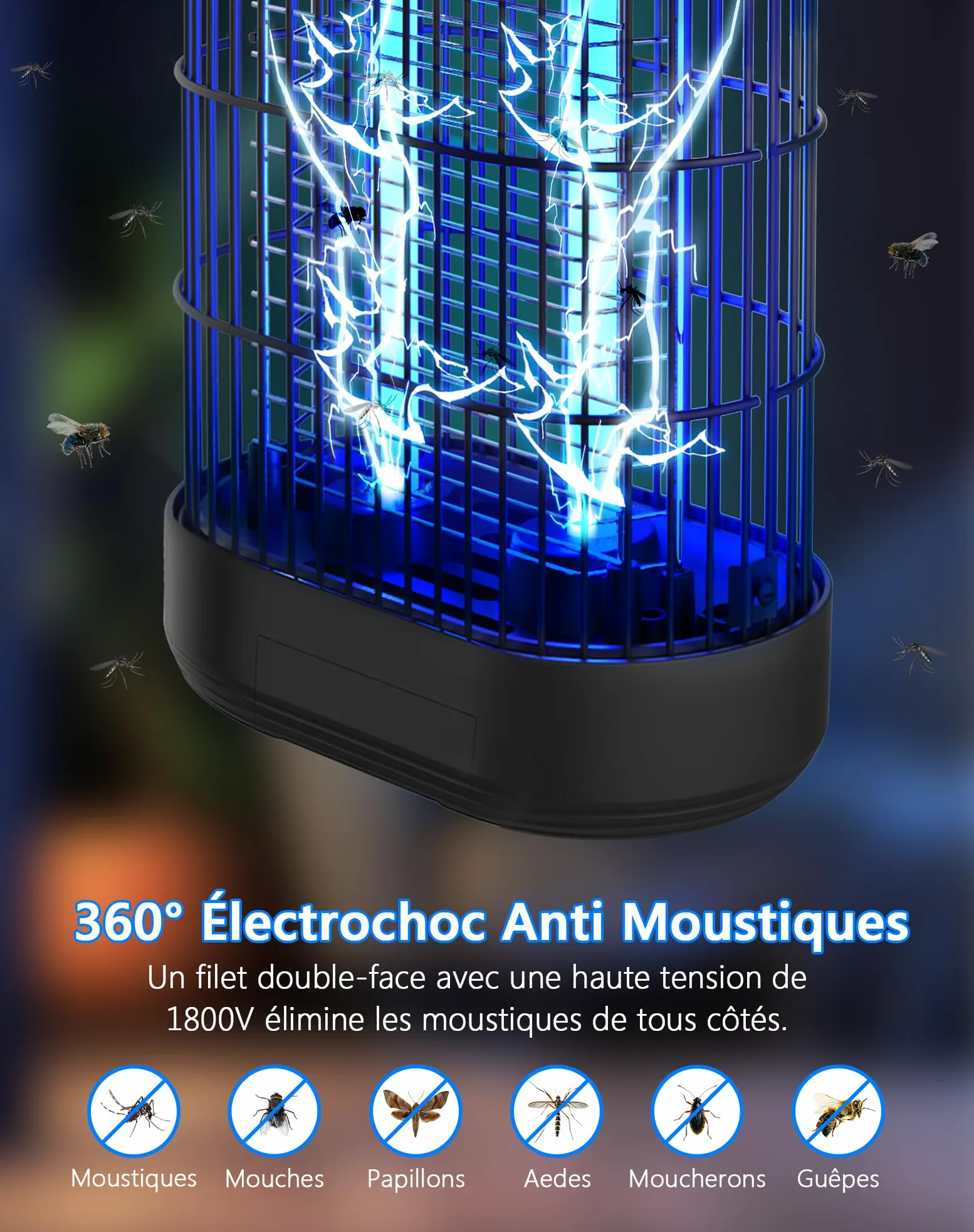 Lampe Anti Moustique, 18W UV Tue Mouche Eléctrique Couvrant 80m², Anti Insectes Moucherons Mites Intérieur Extérieur,Piège à Moustique pour Jardin Terrasse Piscine Chambre Maison Cuisine