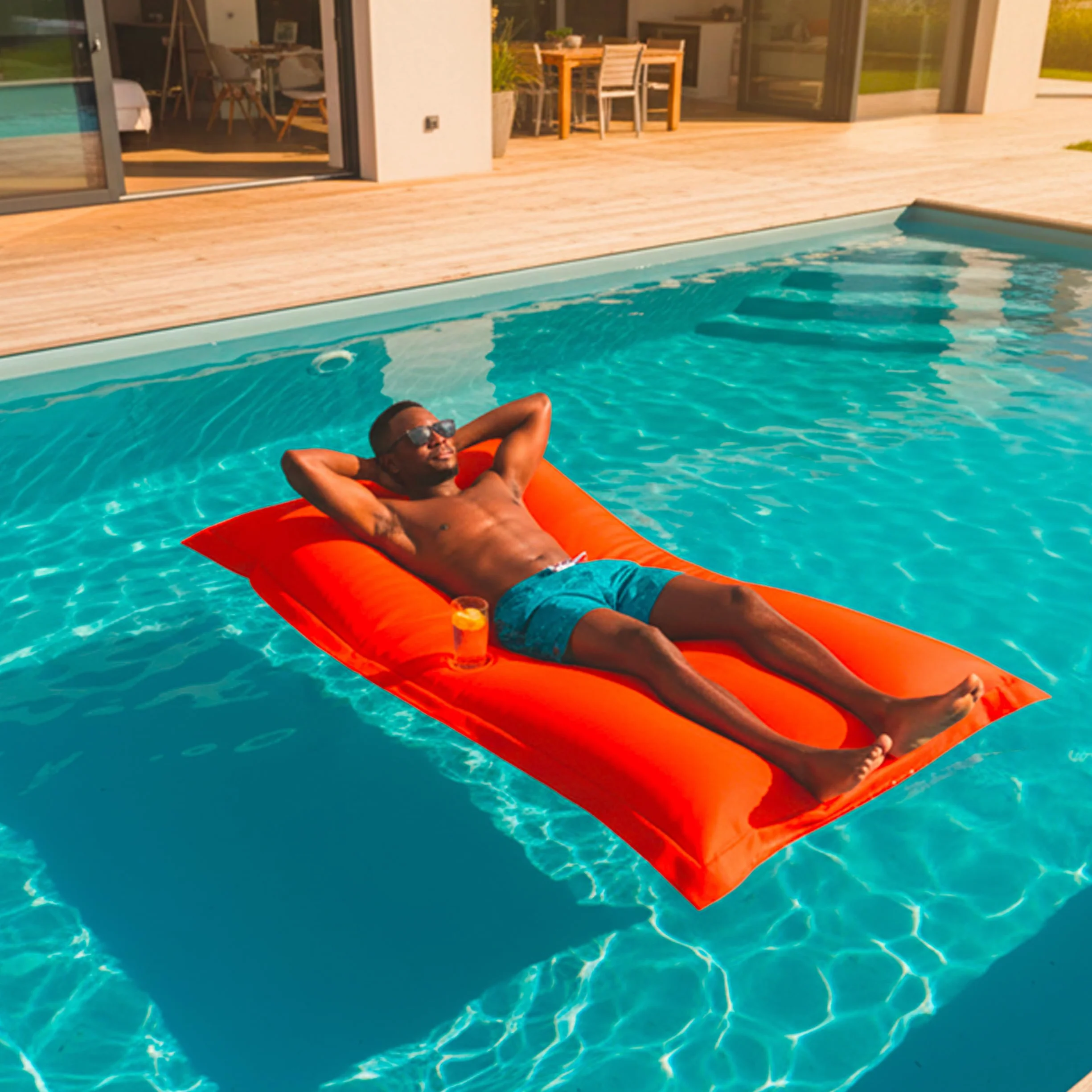 Pouf Géant XXL Déhoussable Flottant pour Piscine Orange LIVEDECO