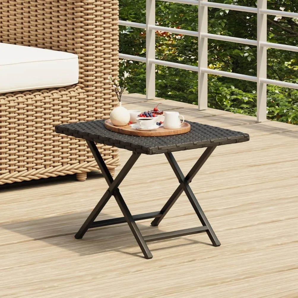 Table Pliable Résine Tressée 45x35x32 cm Noir