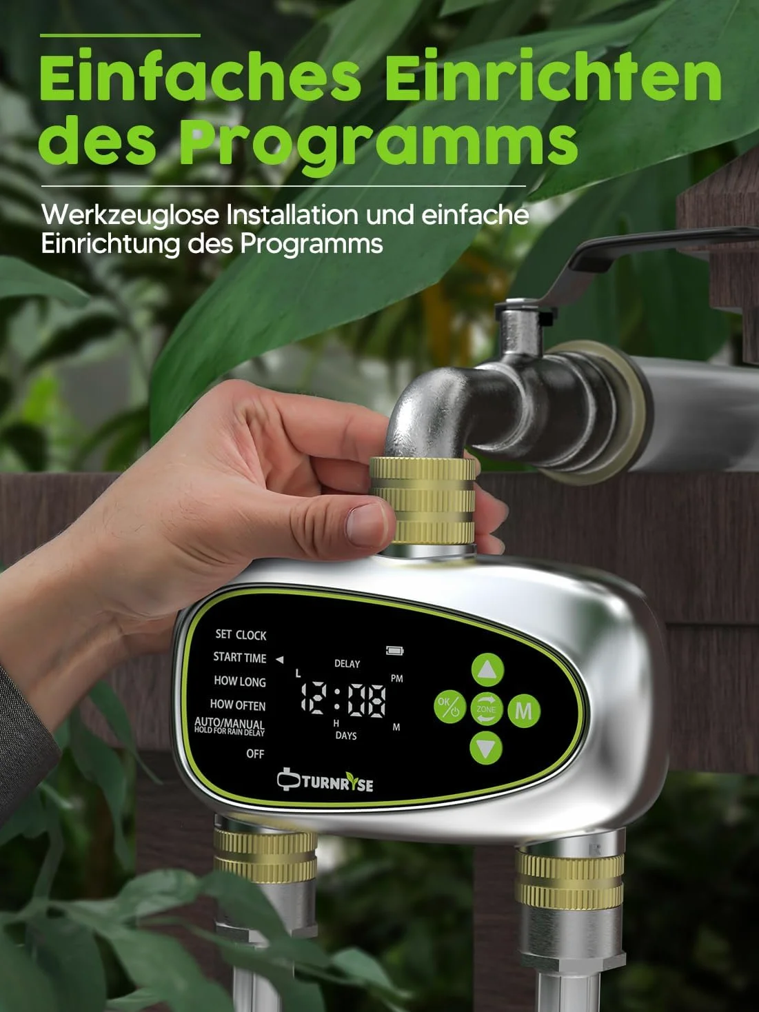 Programmateur Arrosage Automatique 2 Voies avec Entrée et Sortie en Laiton, Retard de Pluie et Commande Manuelle