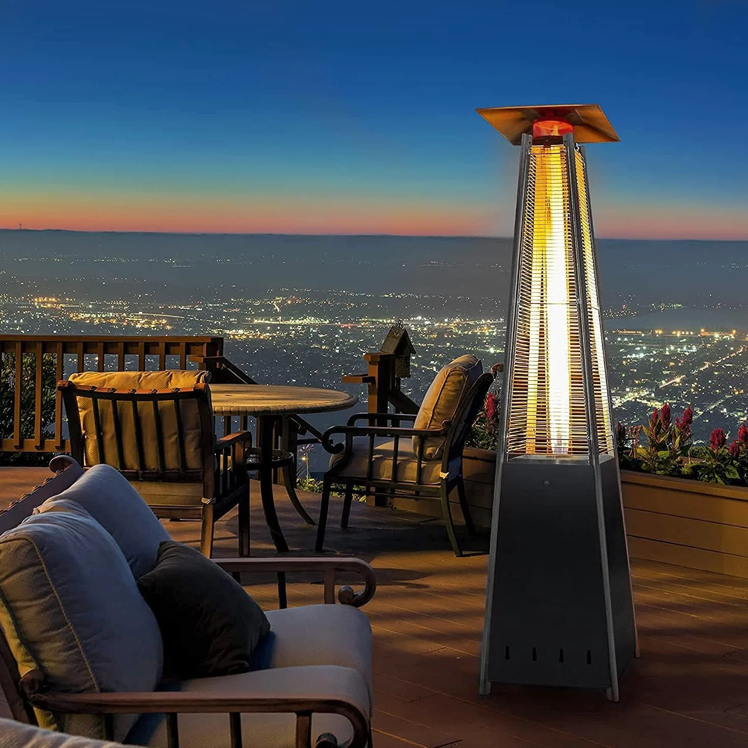 BU-KO Chauffage au Gaz Pyramide 13kW Acier Inoxydable Extérieur Jardin