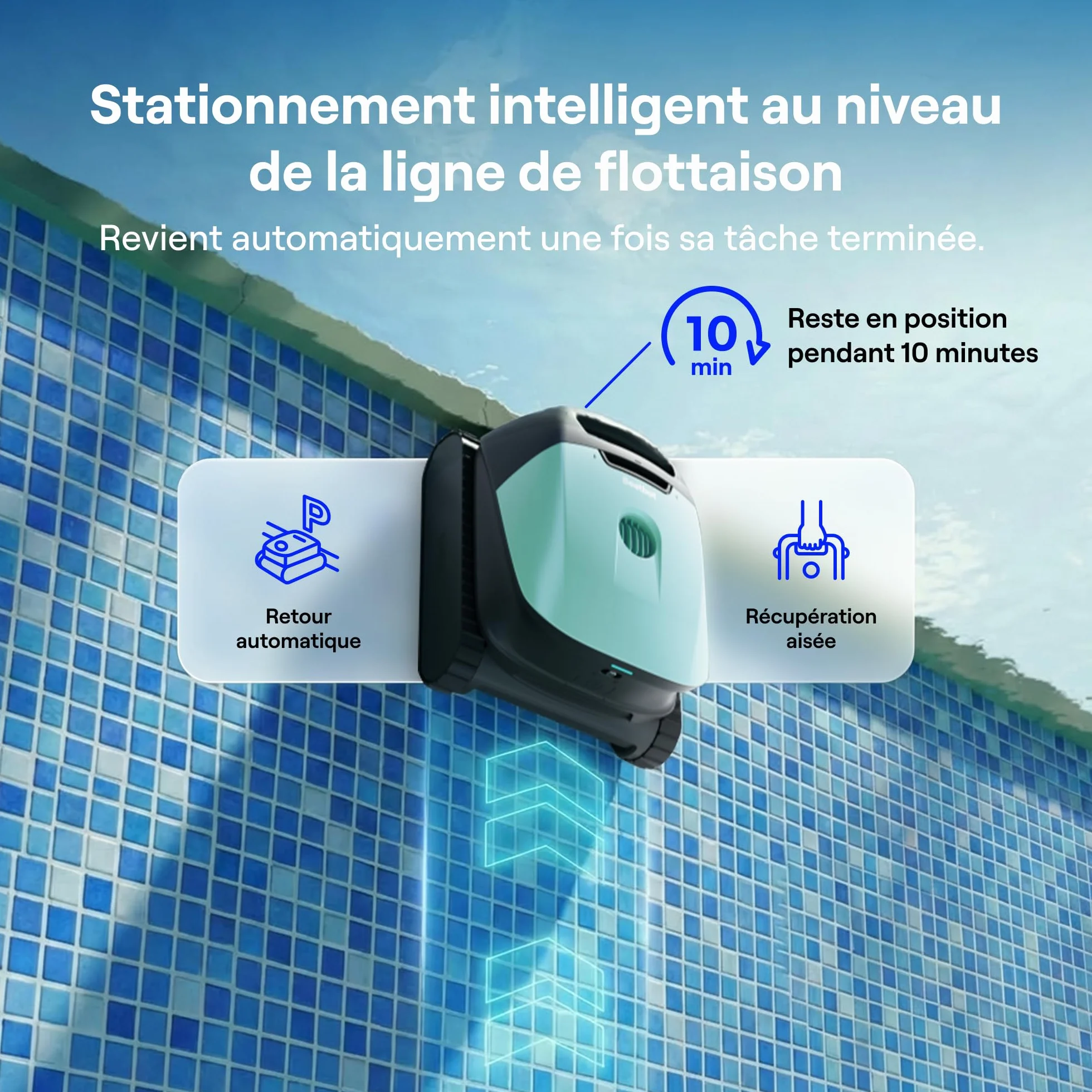 Beatbot Sora 10 Robot Piscine sans Fil 25700 LPH Fond Parois Ligne d'eau Plages Immergées Filtre 5L Spécial Feuilles 300 Min 300m² Vert