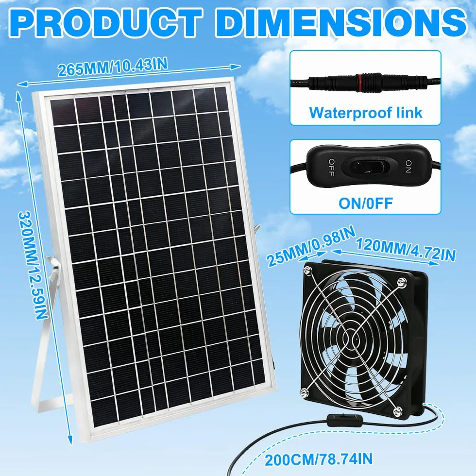 Ventilateur Solaire 15W 18V Double Ventilateur CC Extraction Fenêtre Hangar Poulailler Serre