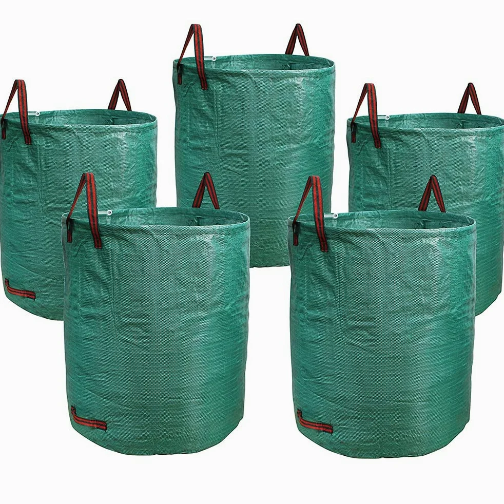 Sacs de Jardin 500L,Sac de Déchets de Jardin en Polypropylène(PP),Pliables et Réutilisables,étanche Grande Sacs avec Poignées,Grand Sac Jardinage Dechets (5Pack)