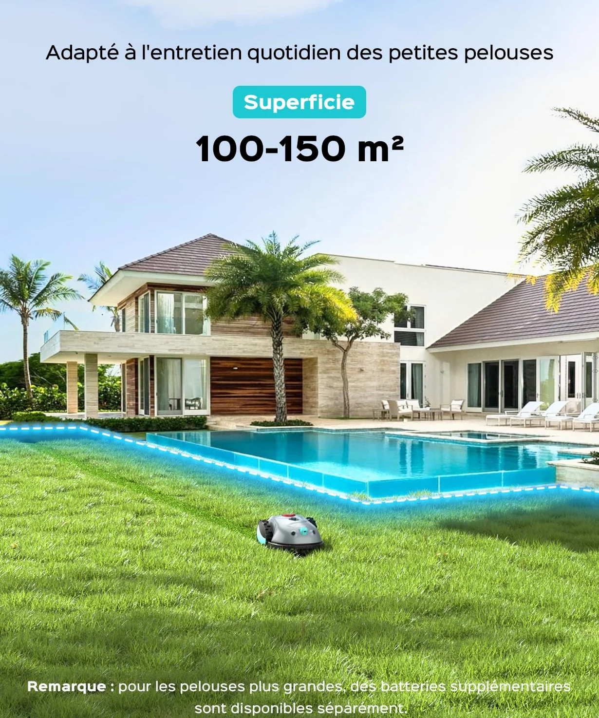 (2026 New) YARDCARE V100 Robot Tondeuse Sans Fil Périphérique,avec Navigation par Vision, Évitement d'obstacles(150 sortes), Robot Tondeuse Gazon avec Batterie 4 Ah, Bande magnétique, Lame de Rechange