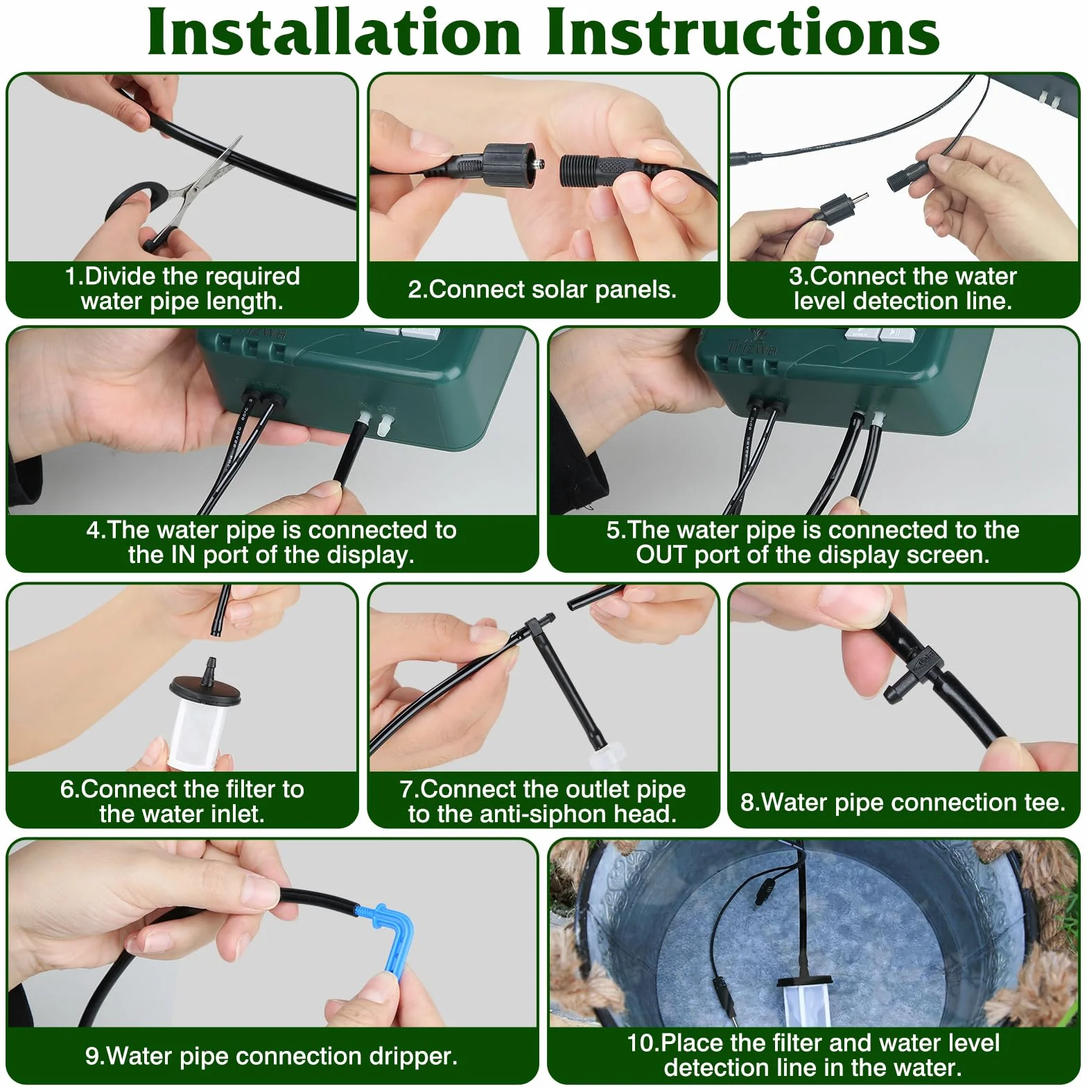 Kit D'irrigation Goutte à Goutte Énergie Solaire 2200mAh Arrosage Automatique avec 15 Goutteurs pour Jardin Balcon