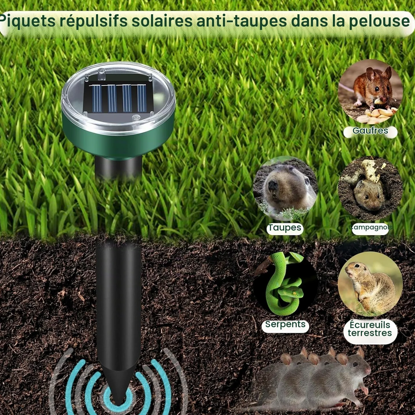Répulsifs solaires Anti-Taupes - Répulsif Contre Les Taupes,Lot de 4 Répulsif Contre Les campagnols - Répulsif à ultrasons - Répulsif Solaire Contre Les Taupes