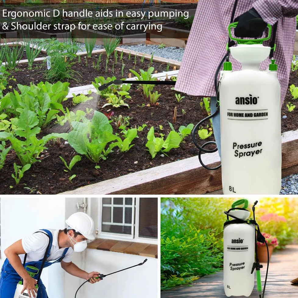 ANSIO® Pulvérisateur de jardin à pression 8 litres - Idéal pour pesticides, insecticides, fongicides