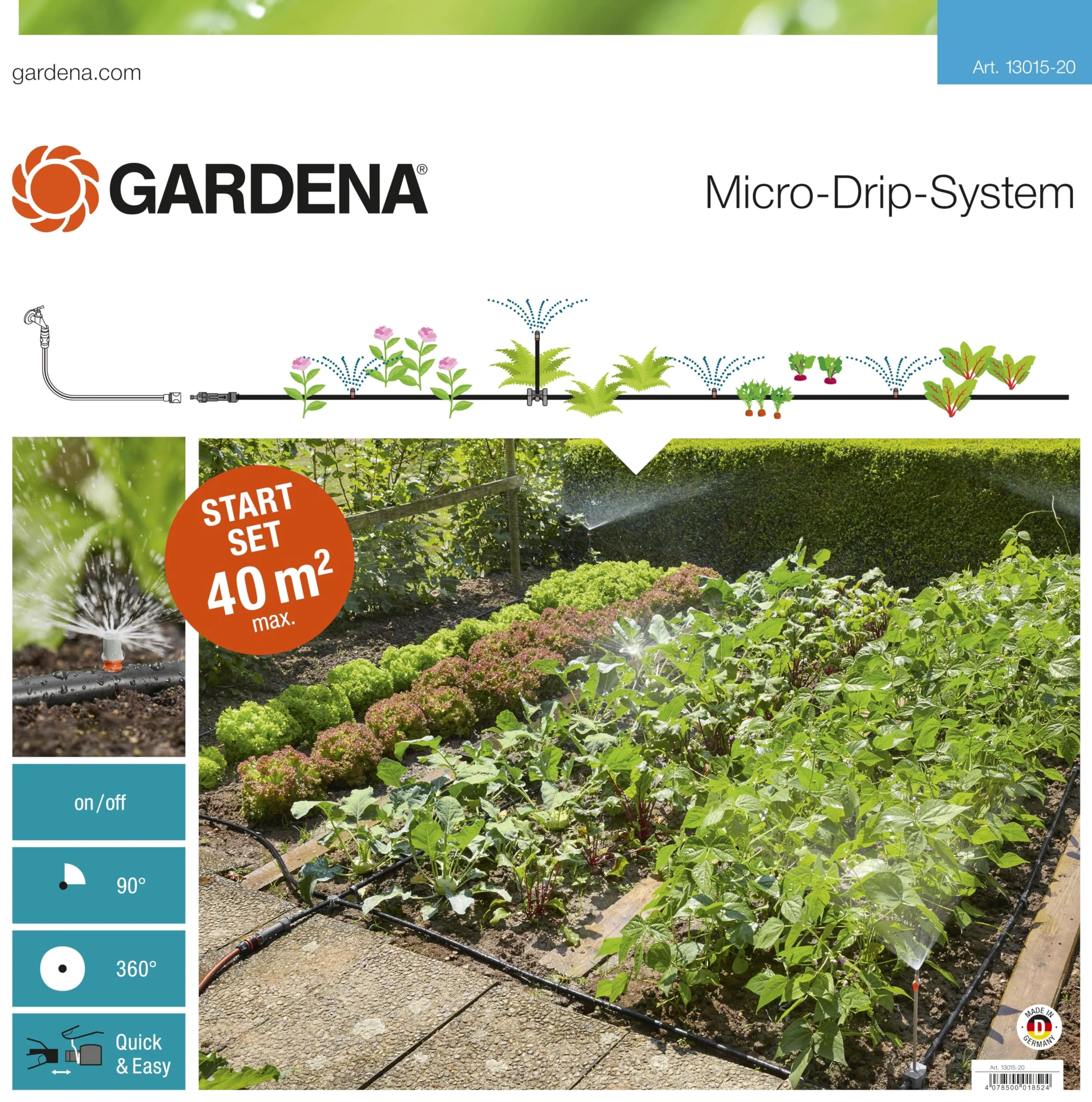 Gardena Kit d'arrosage goutte-à-goutte pour massifs et potagers : système d'arrosage Micro-Drip pour un arrosage individuel et flexible (13015-20)